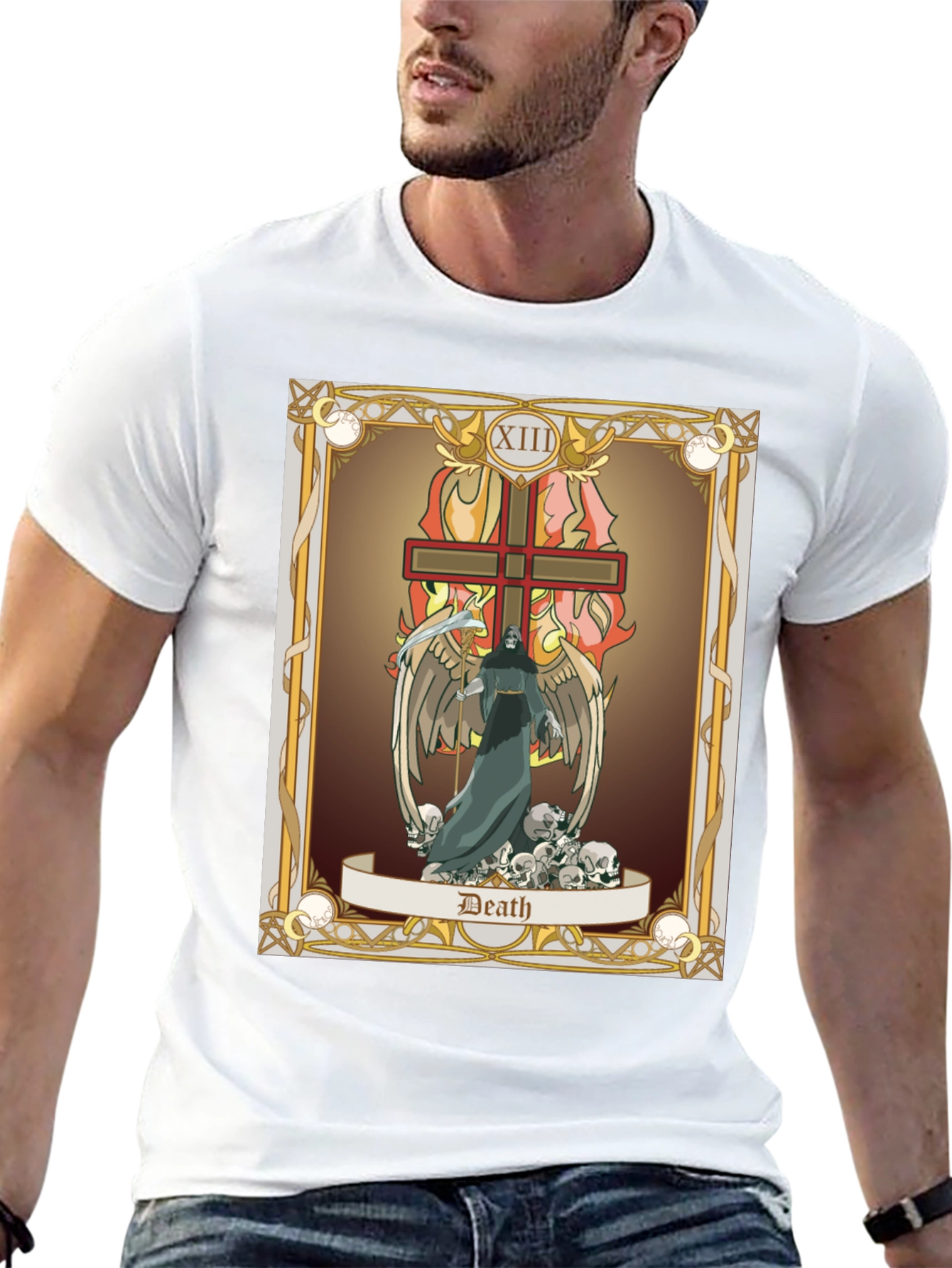 Camiseta Negra con Diseño de Carta de Tarot: La Muerte