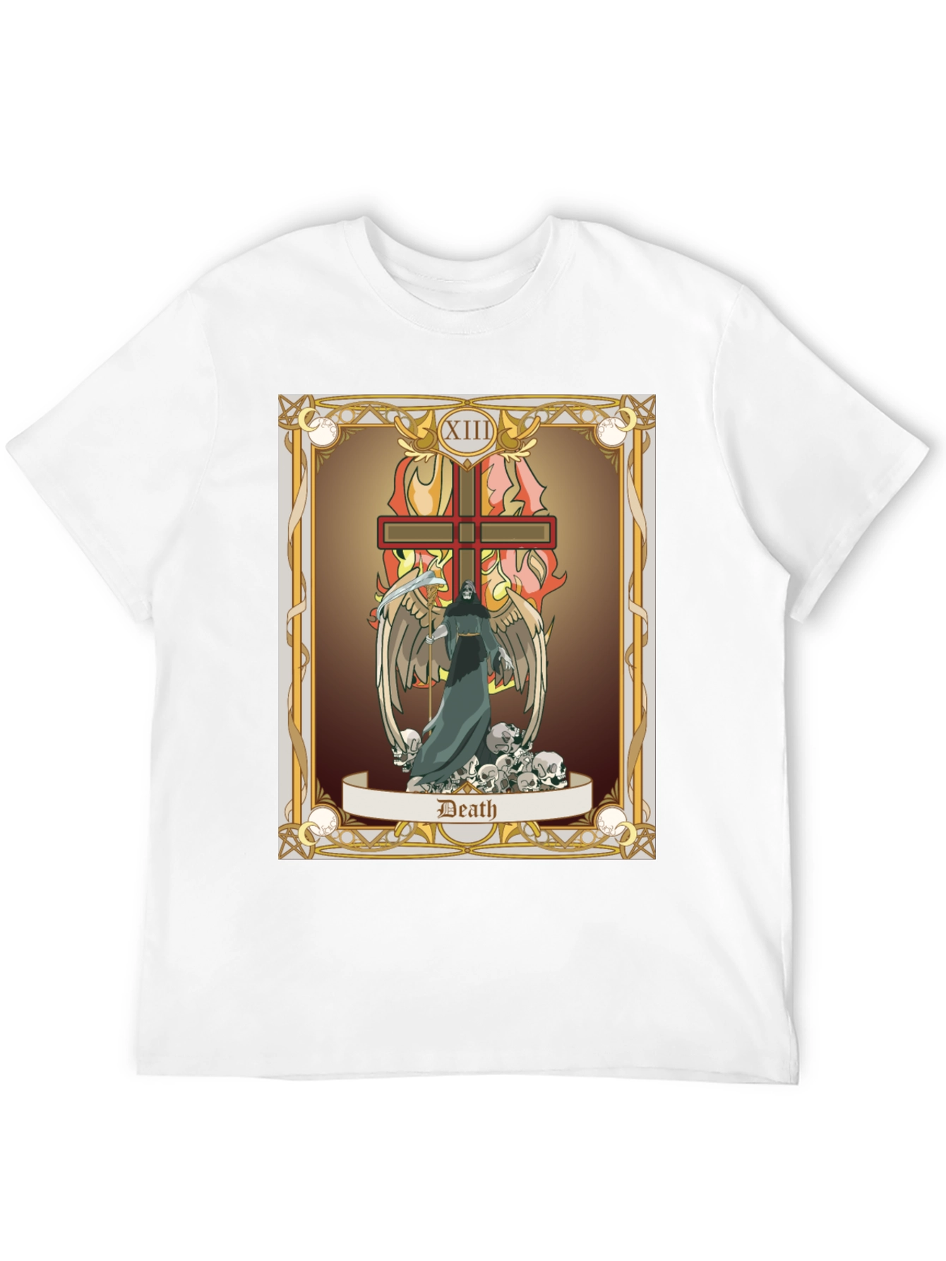 Camiseta Negra con Diseño de Carta de Tarot: La Muerte