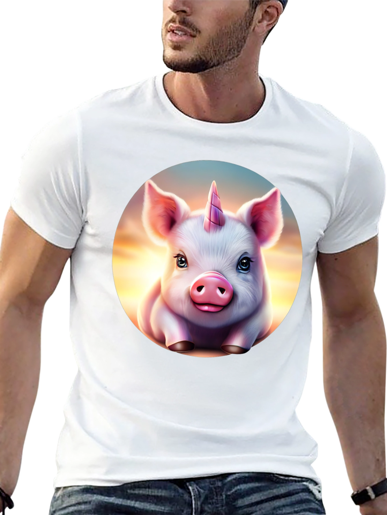 Camiseta Negra con Cerdo Unicornio Animado