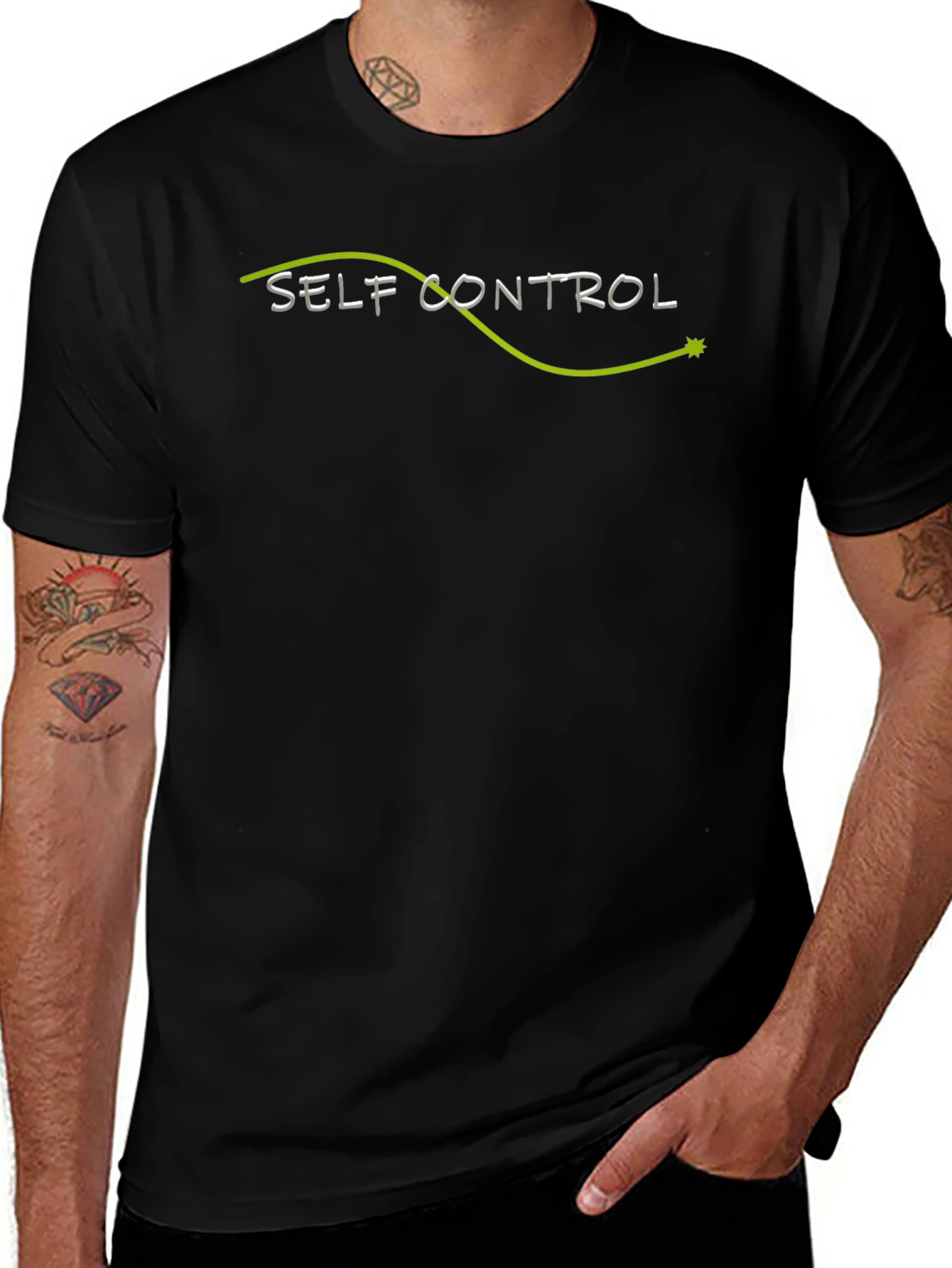 Camiseta Negra Autocontrol Diseño Gráfico
