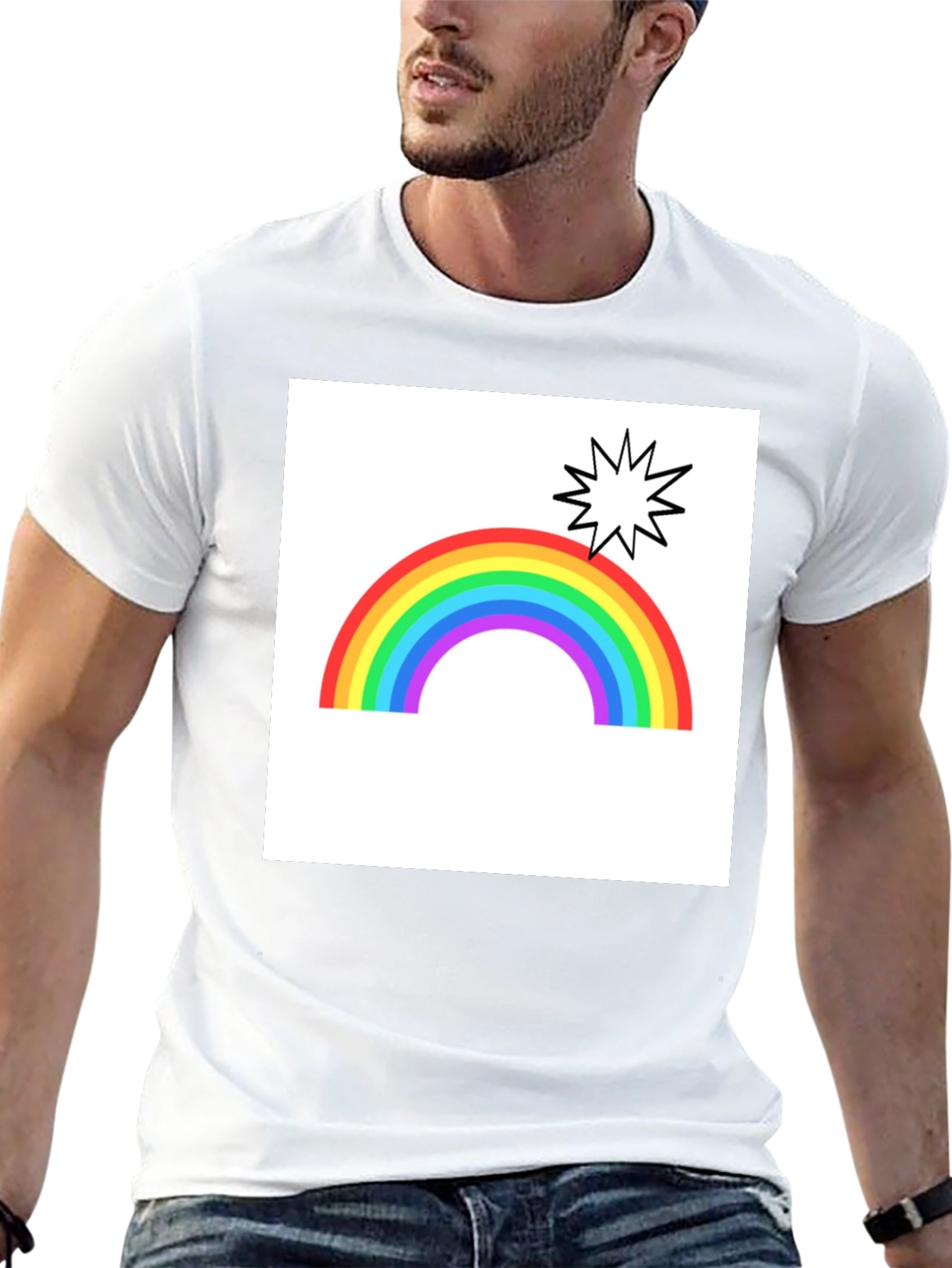 Camiseta Negra con Diseño de Arcoíris y Estrella