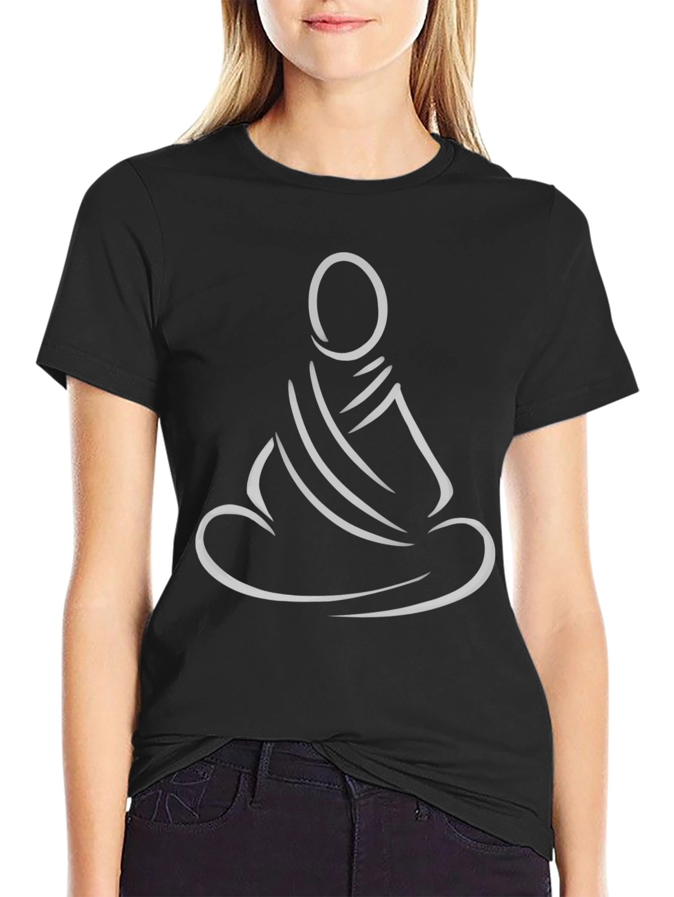 Camiseta Negra con Diseño de Buda Minimalista