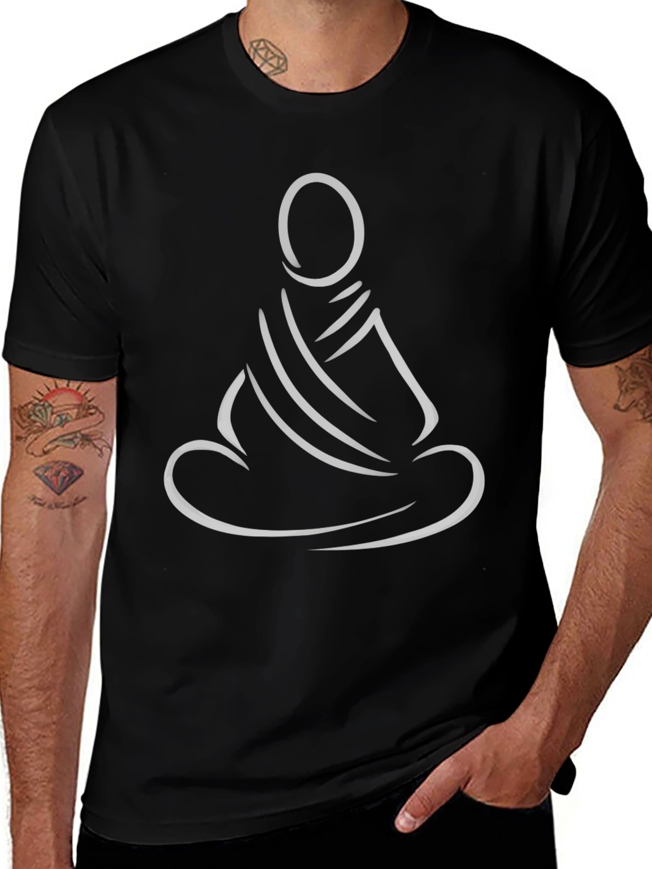 Camiseta Negra con Diseño de Buda Minimalista