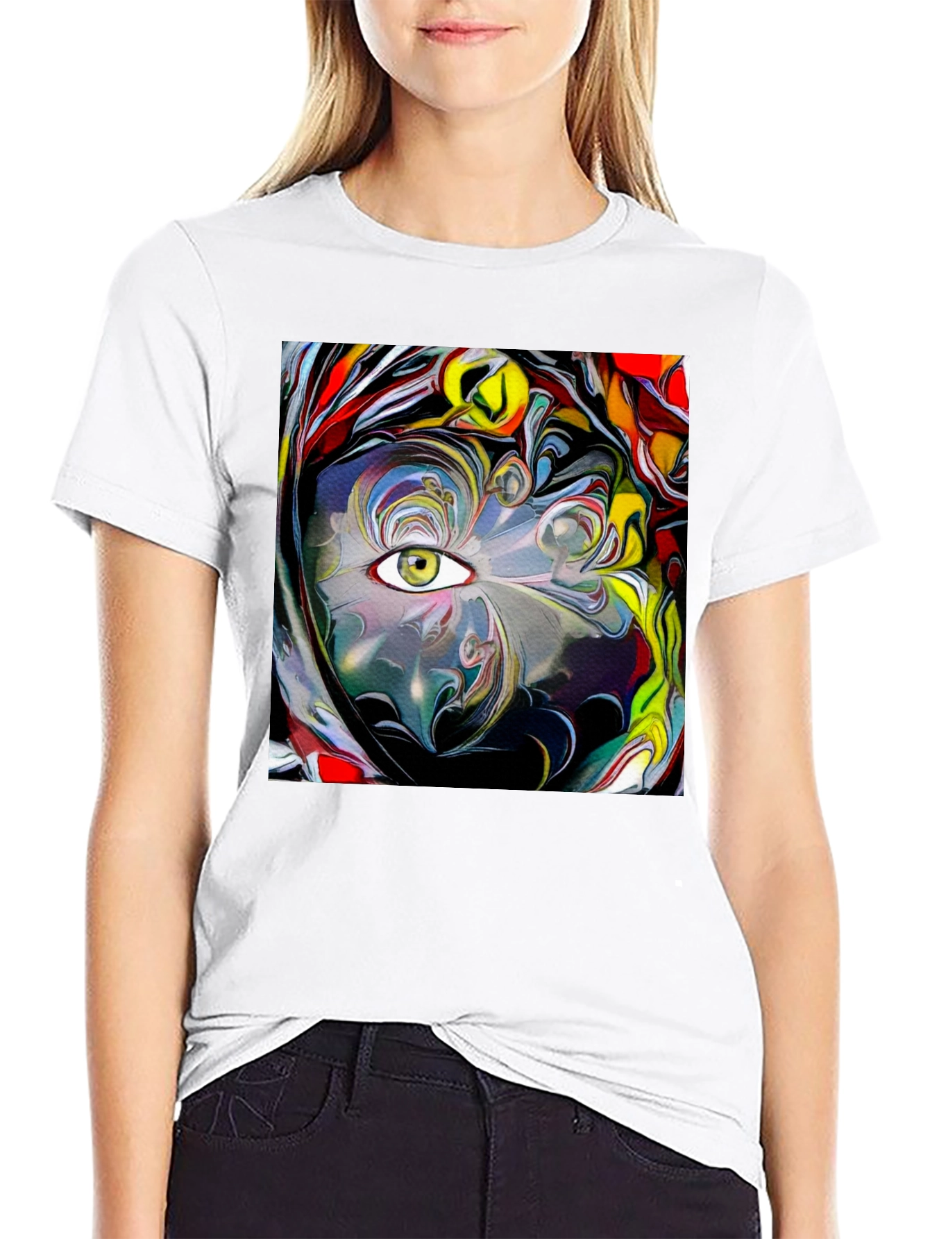 Camiseta Negra con Diseño Abstracto de Ojo