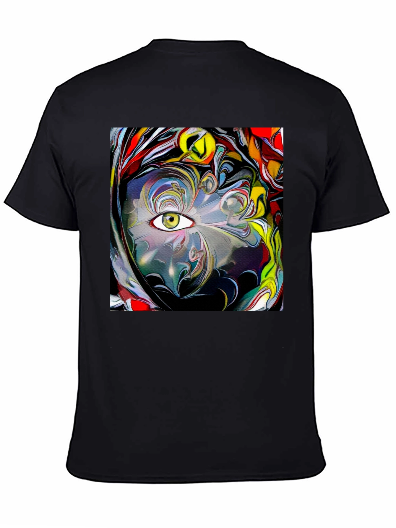 Camiseta Negra con Diseño Abstracto de Ojo