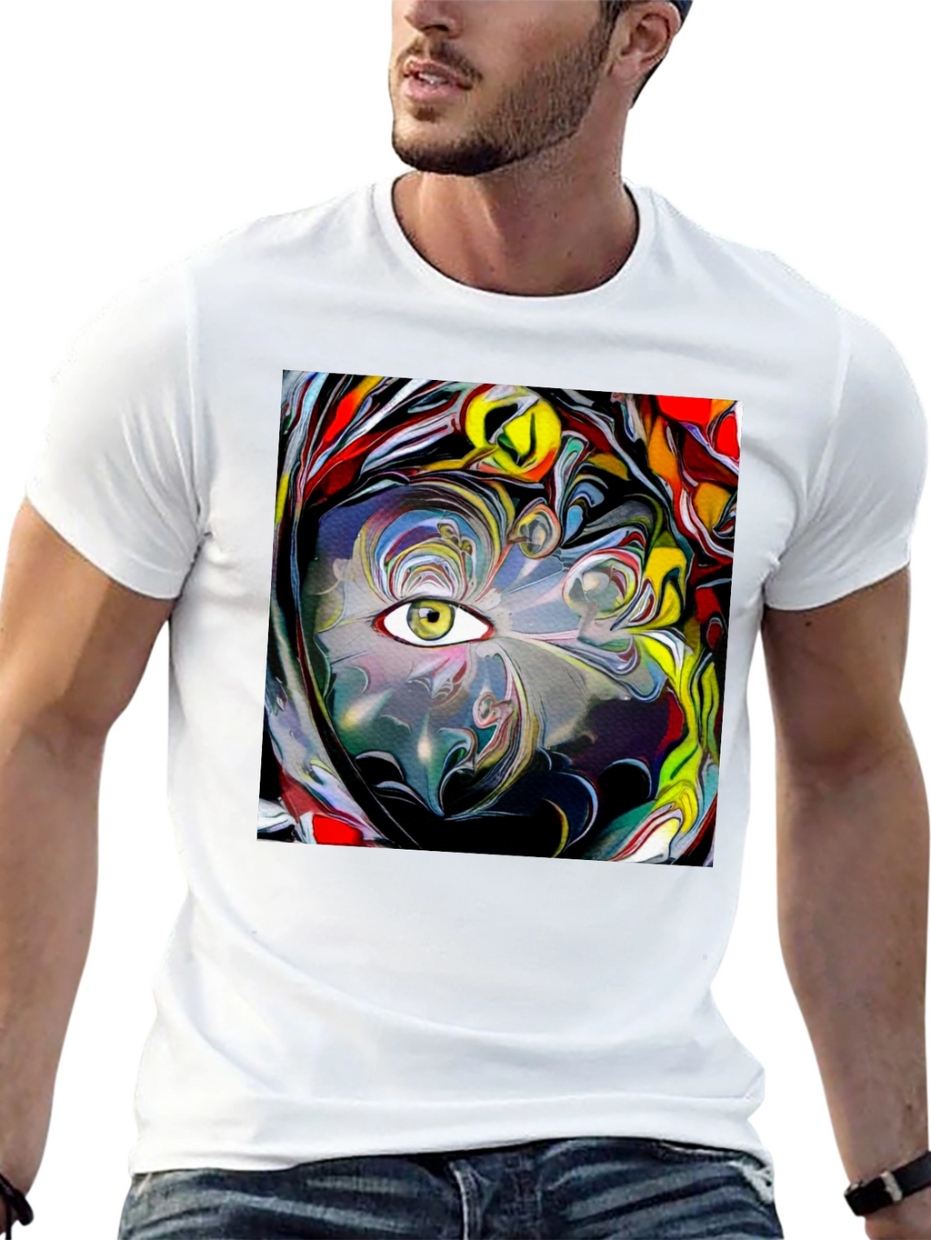 Camiseta Negra con Diseño Abstracto de Ojo