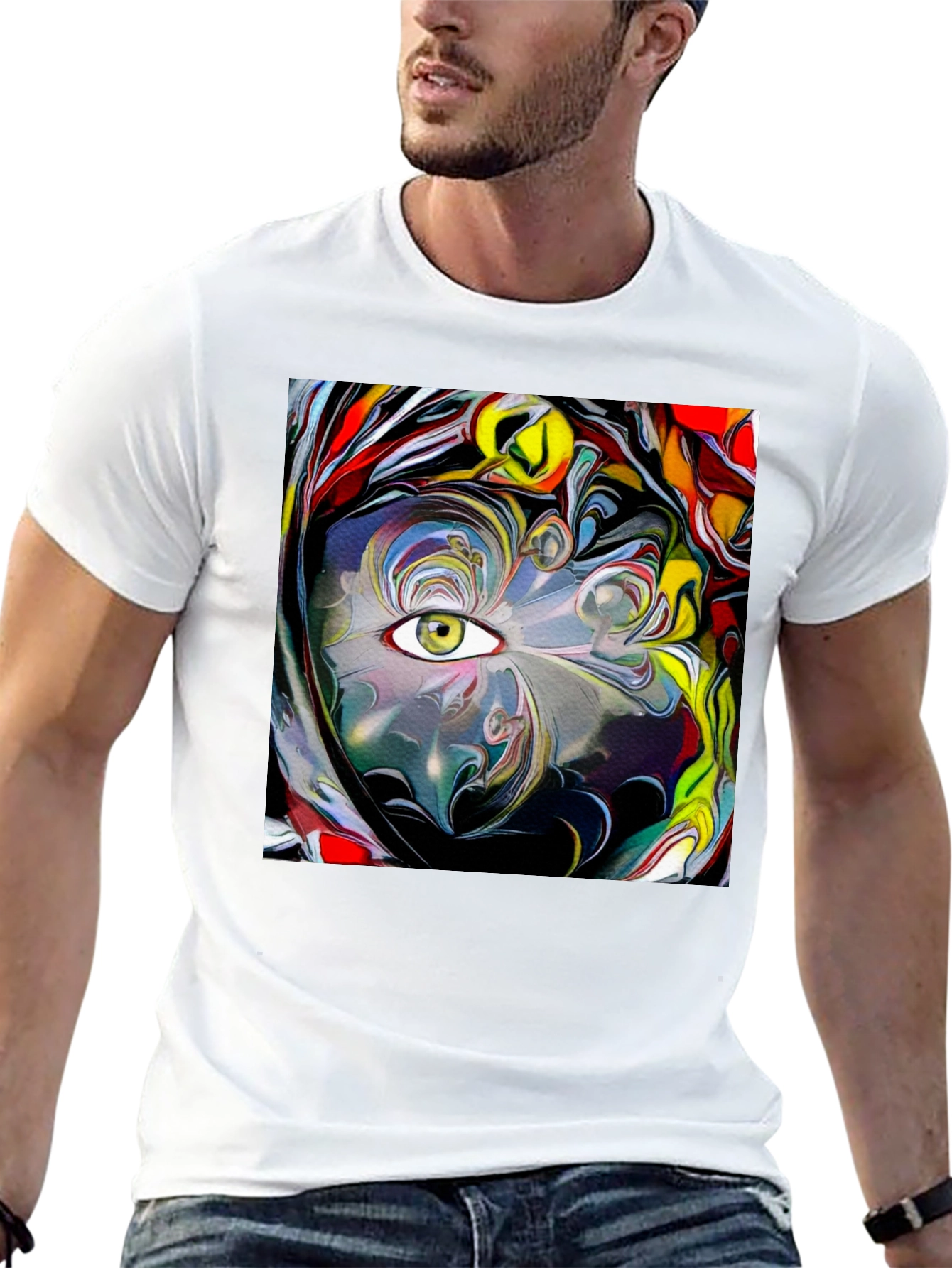 Camiseta Negra con Diseño Abstracto de Ojo