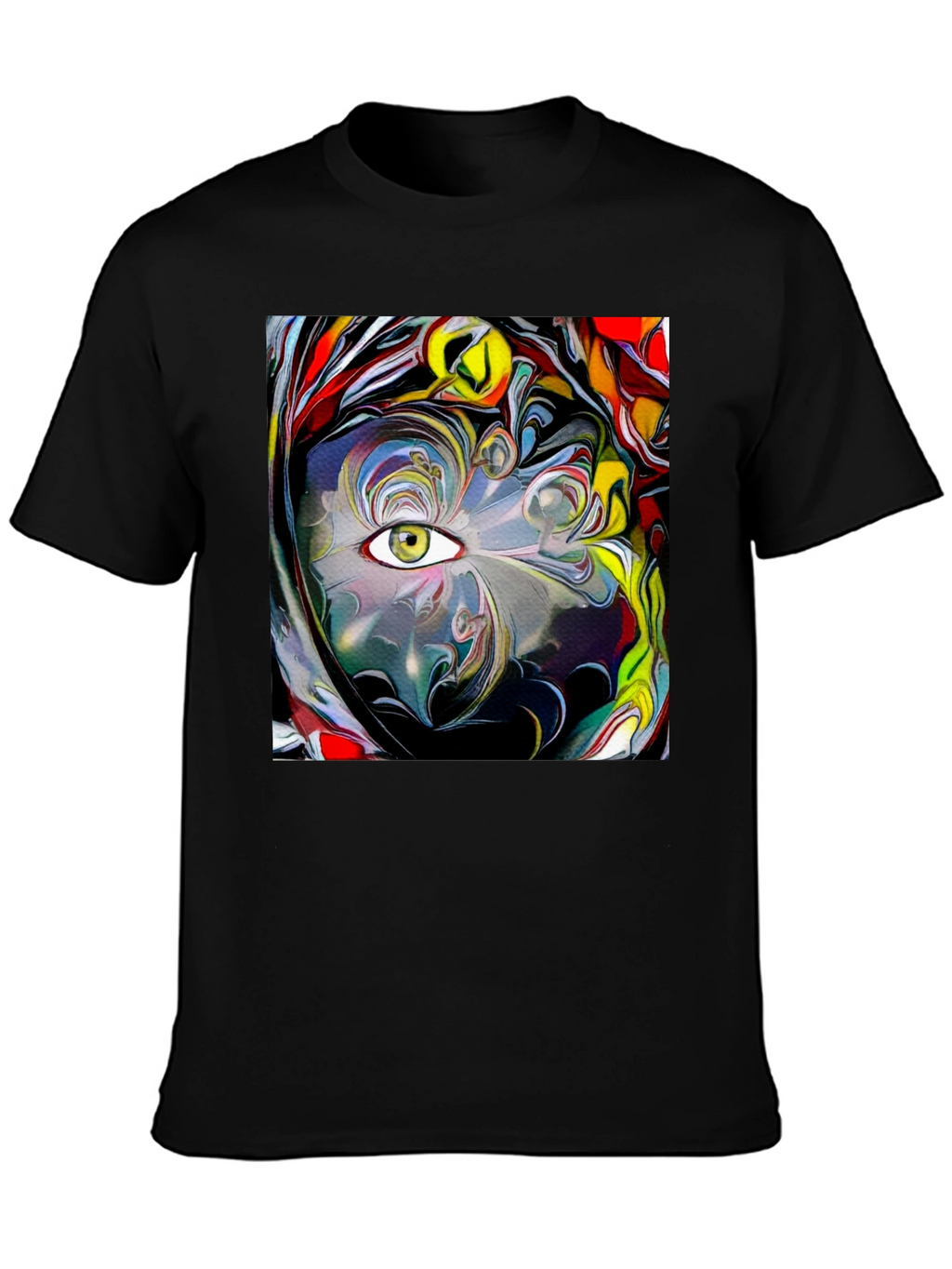 Camiseta Negra con Diseño Abstracto de Ojo