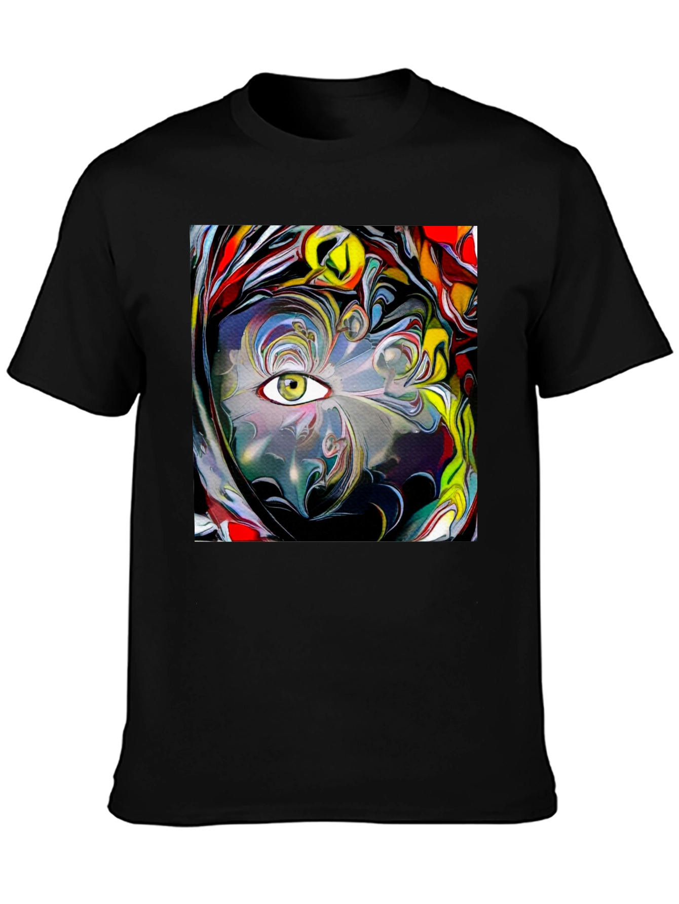 Camiseta Negra con Diseño Abstracto de Ojo