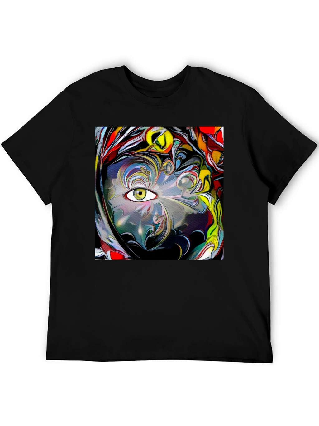 Camiseta Negra con Diseño Abstracto de Ojo