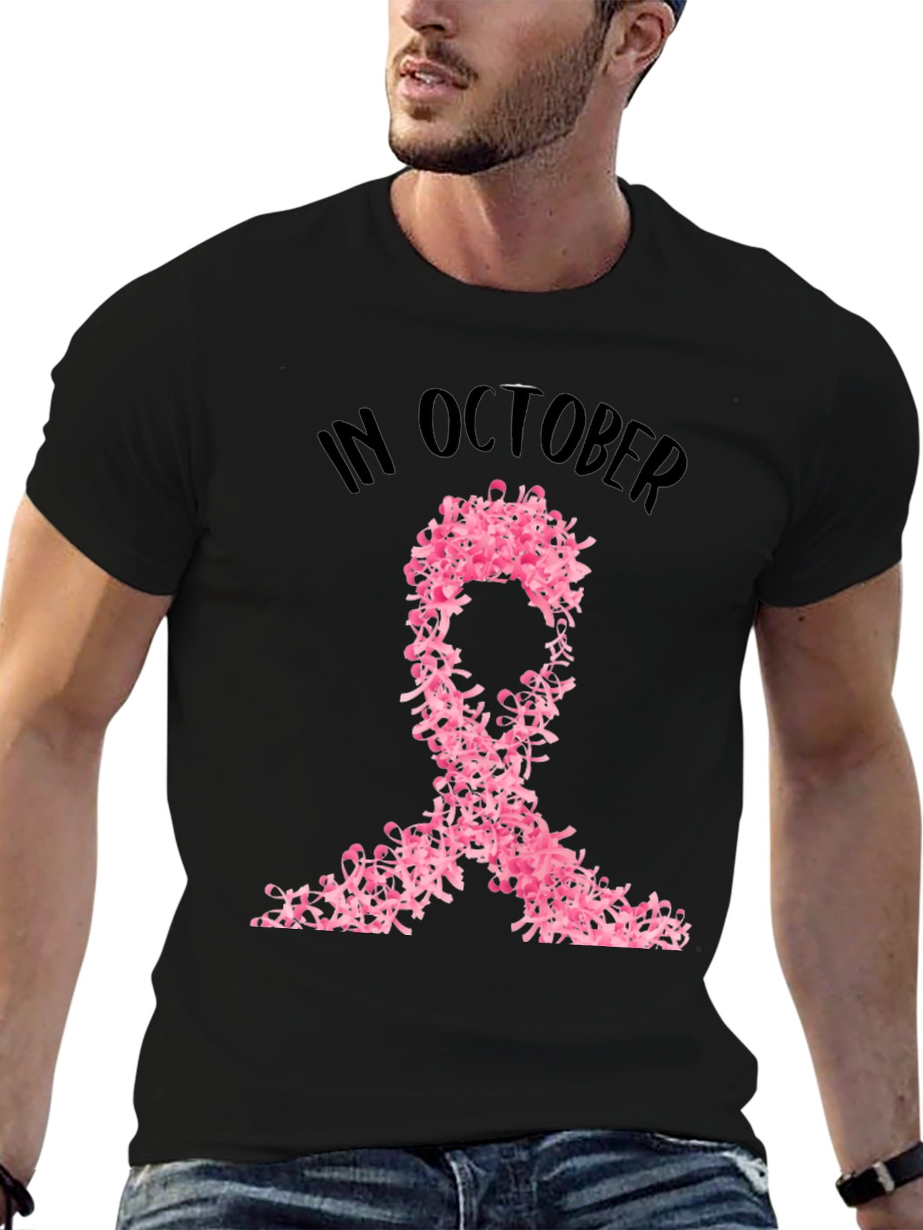 Camiseta Negra con Cinta Rosa Octubre