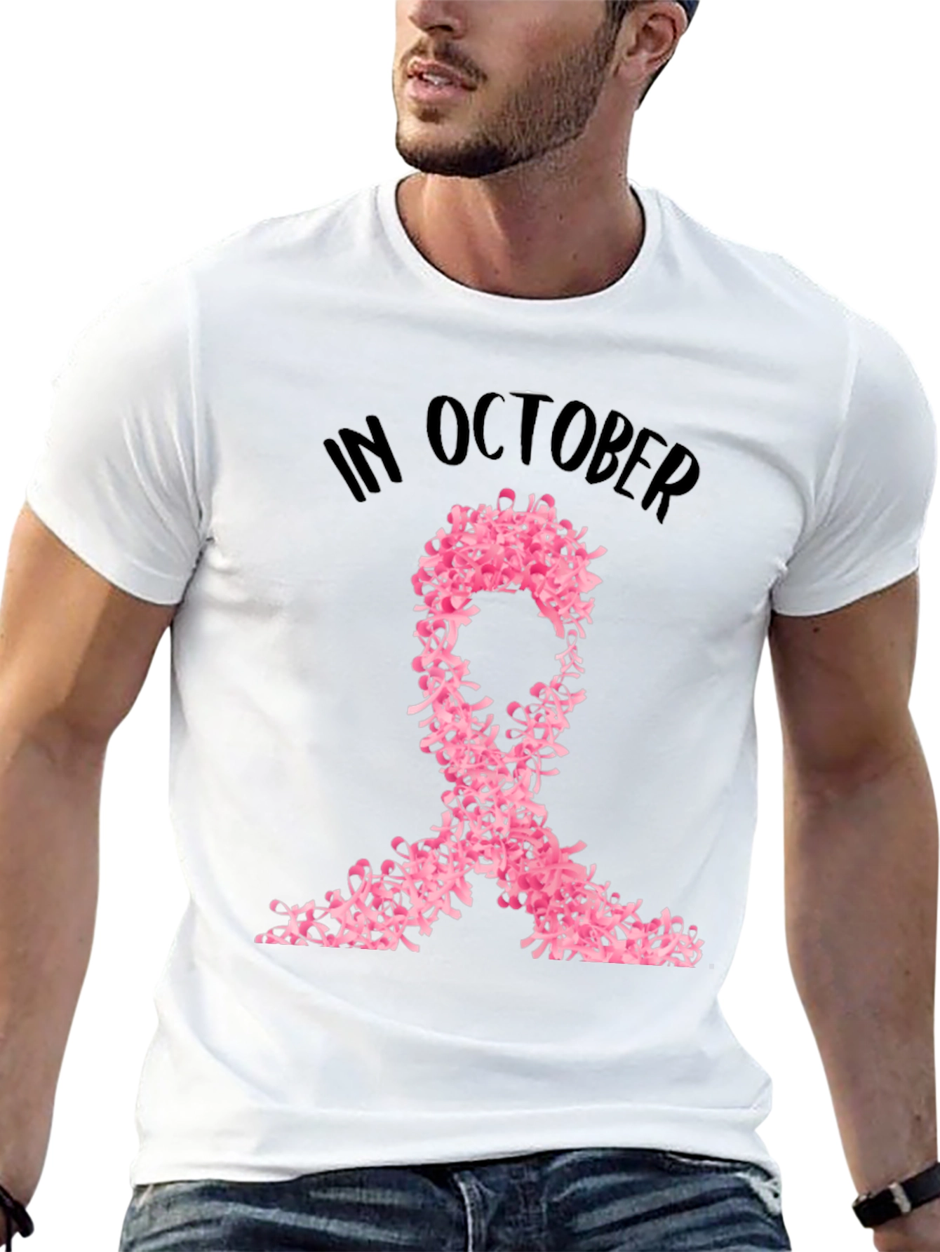 Camiseta Negra con Cinta Rosa Octubre