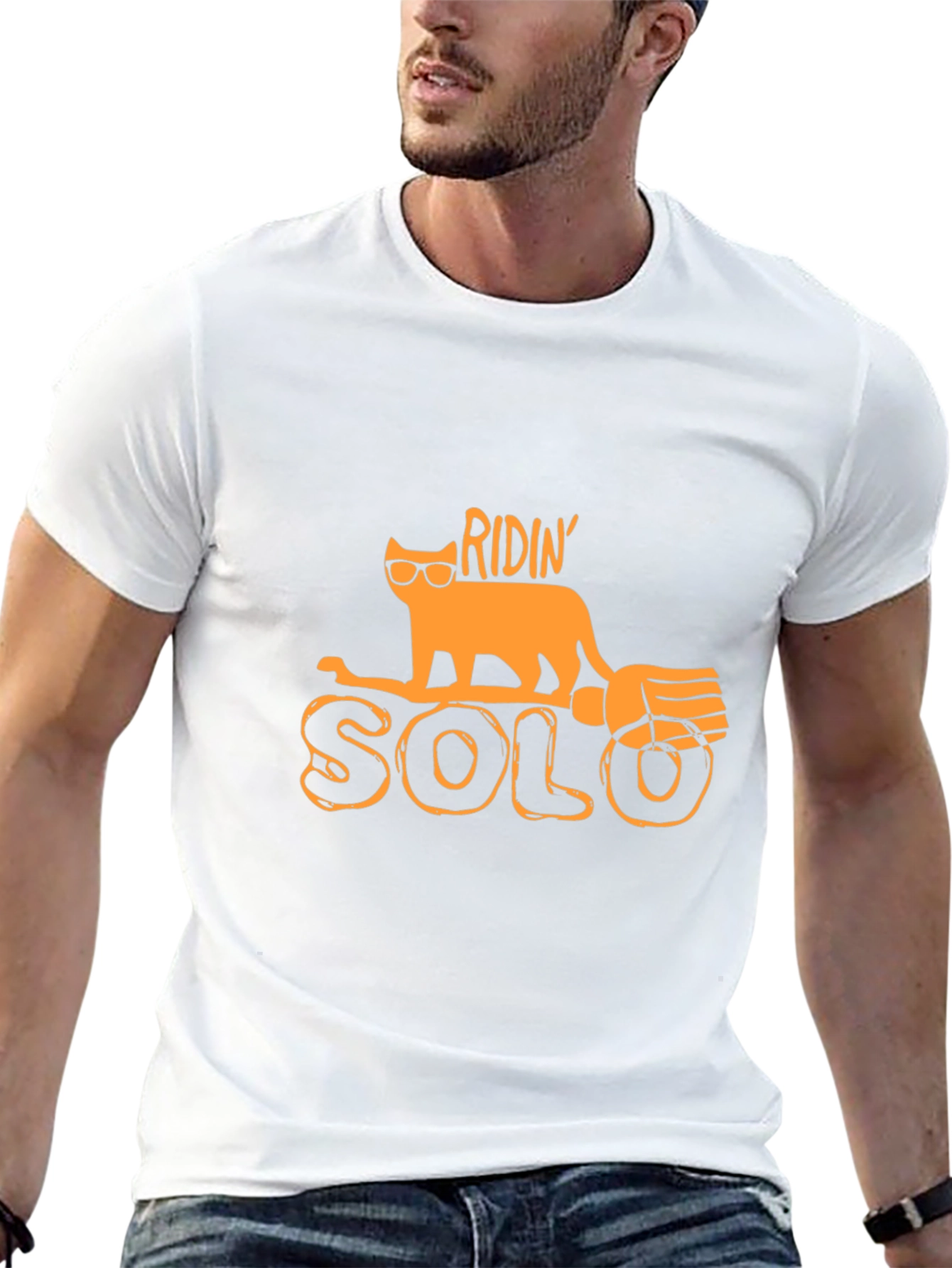 Camiseta Negra con Diseño de Gato Ridin Solo