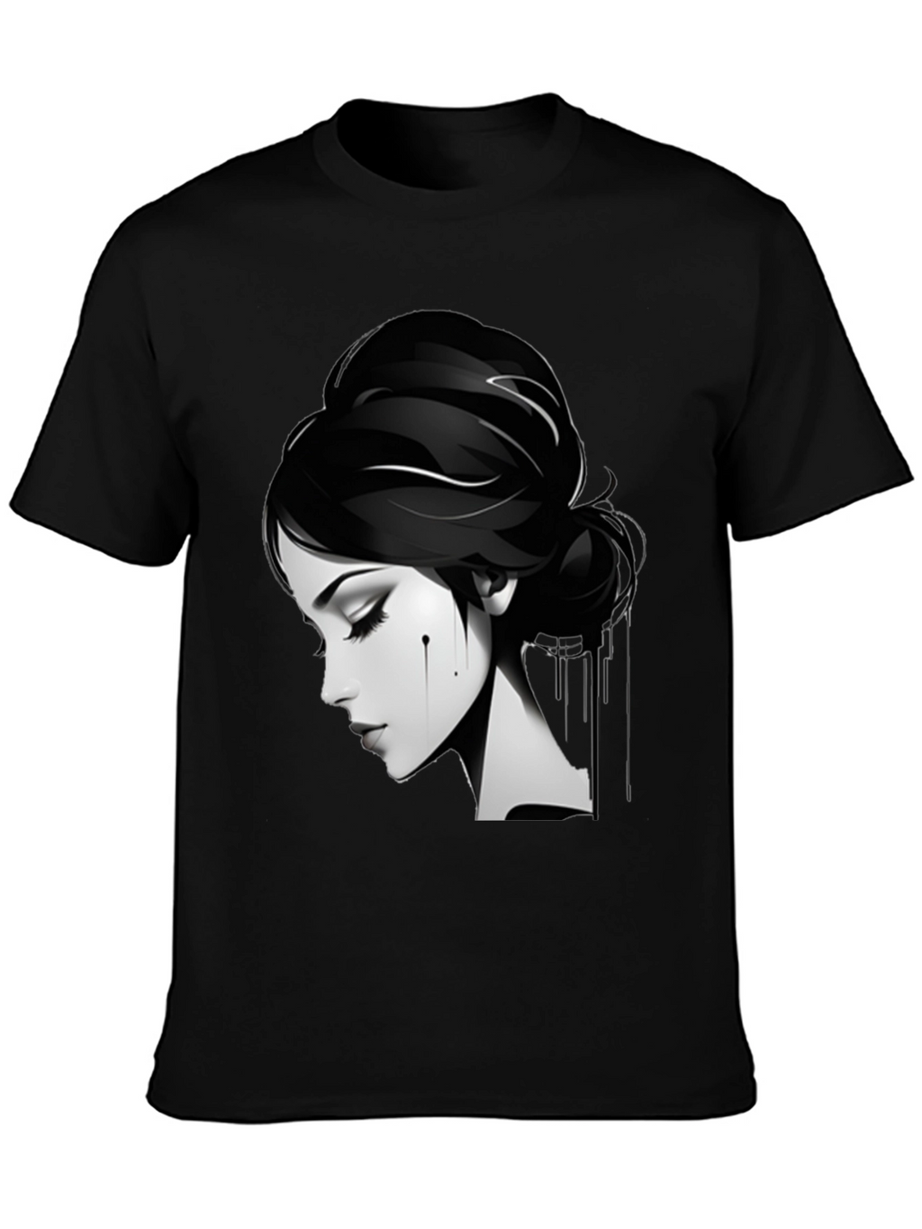 Camiseta Negra con Diseño Artístico de Mujer