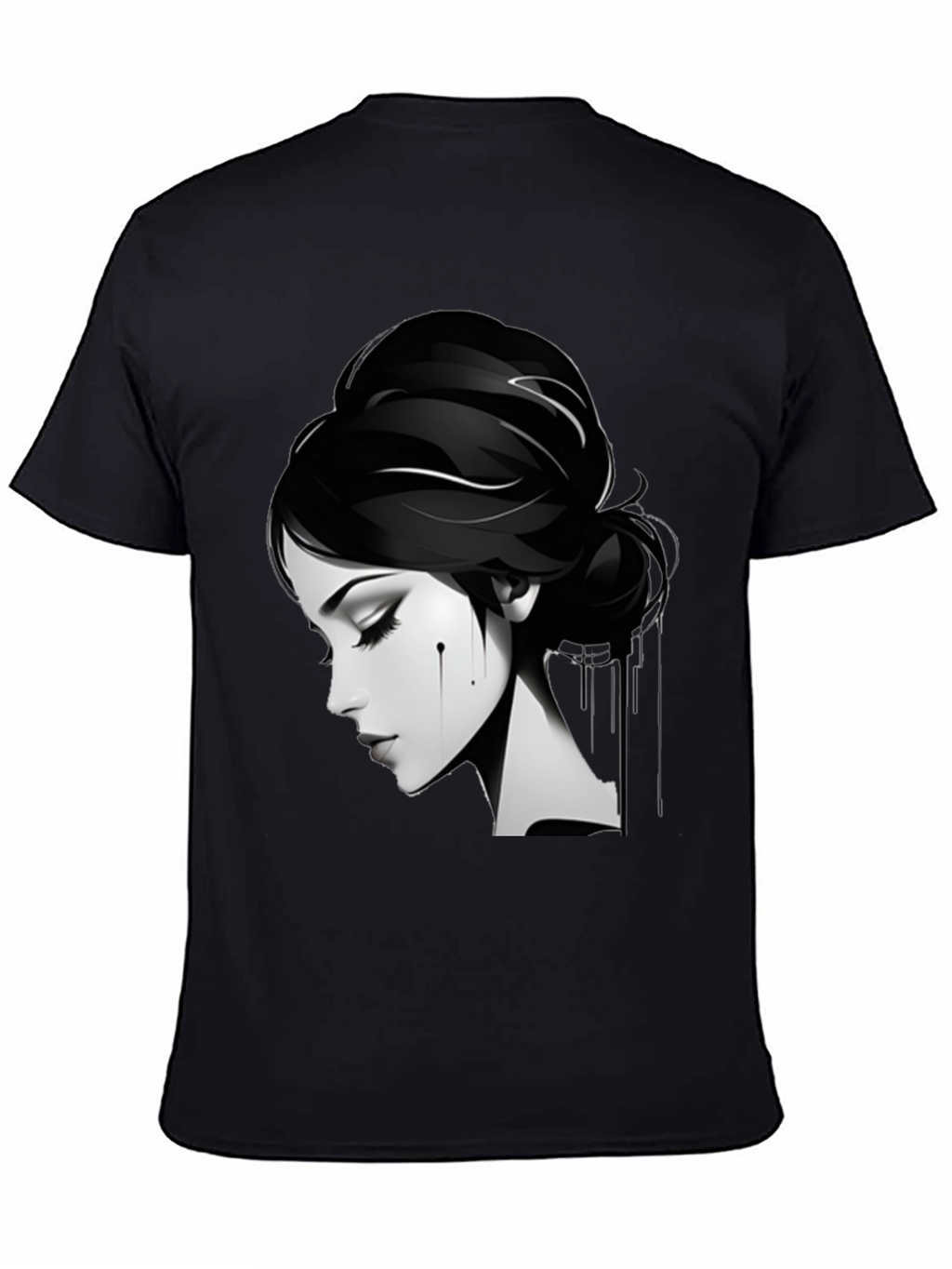 Camiseta Negra con Diseño Artístico de Mujer