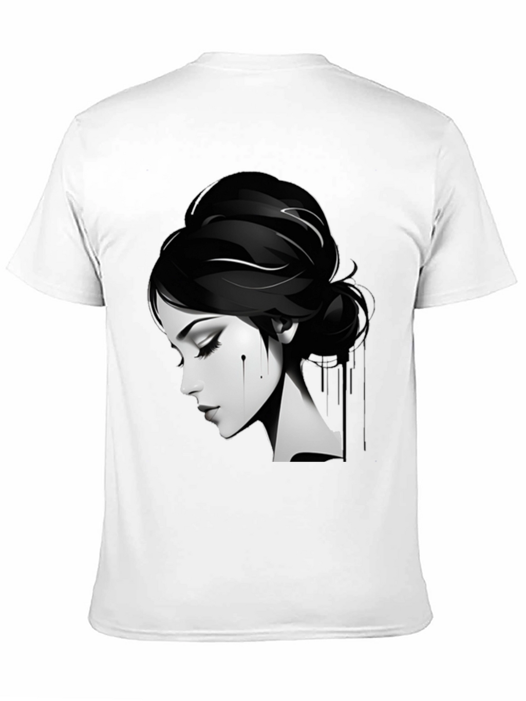 Camiseta Negra con Diseño Artístico de Mujer
