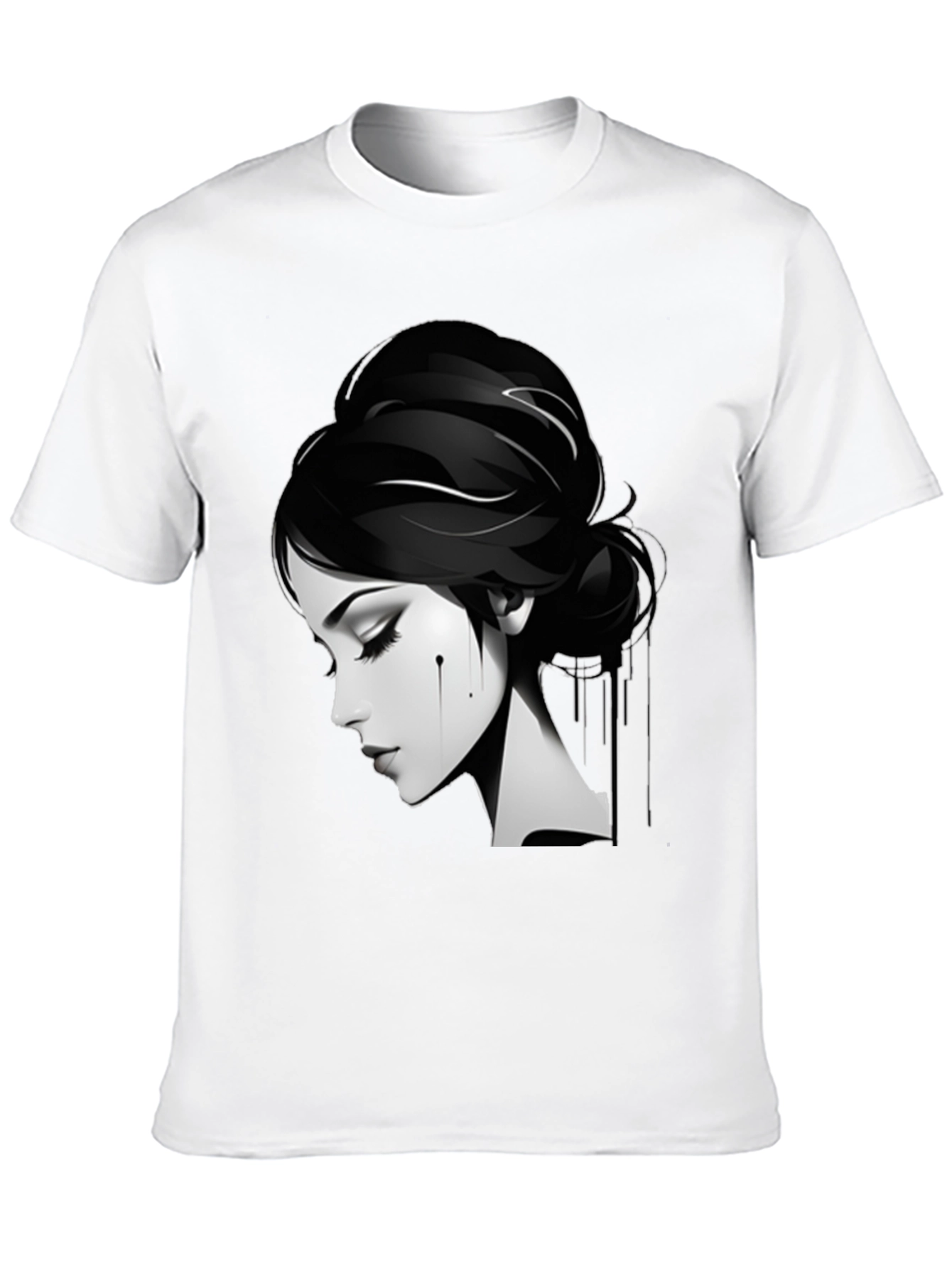 Camiseta Negra con Diseño Artístico de Mujer