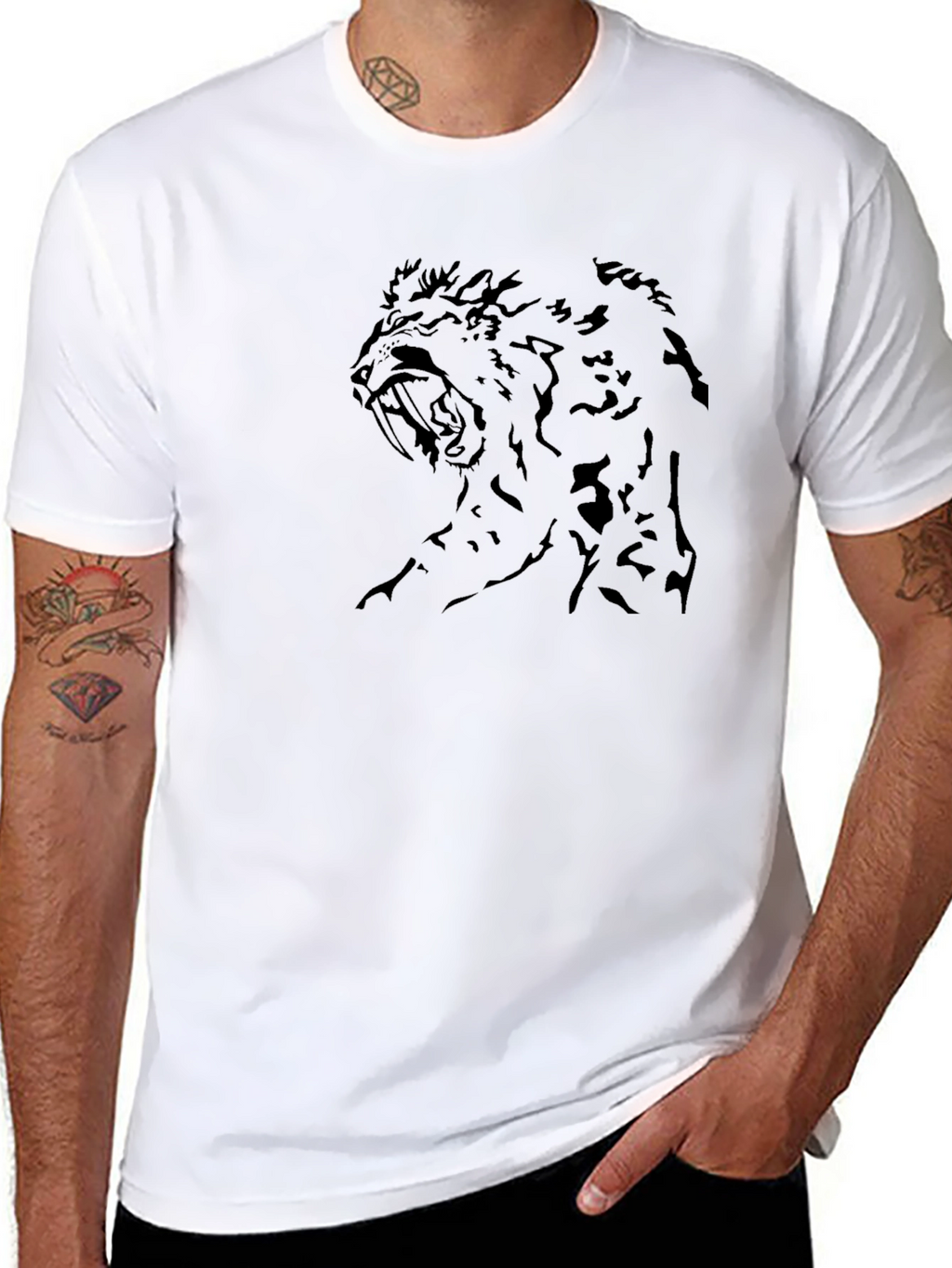 Camiseta Negra con Diseño de León Rugiente