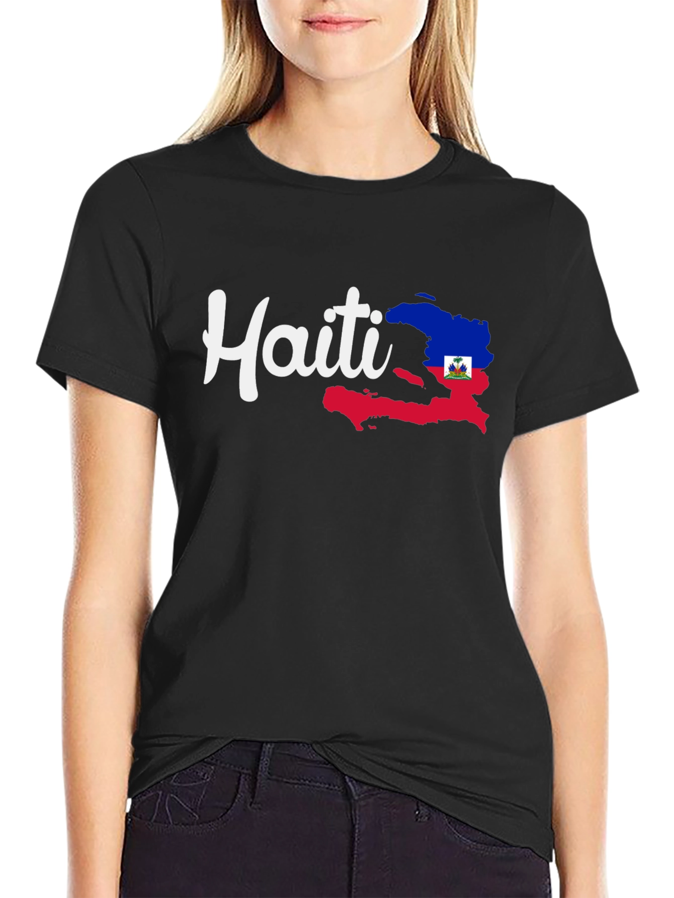 Camiseta Negra con Diseño de Haití
