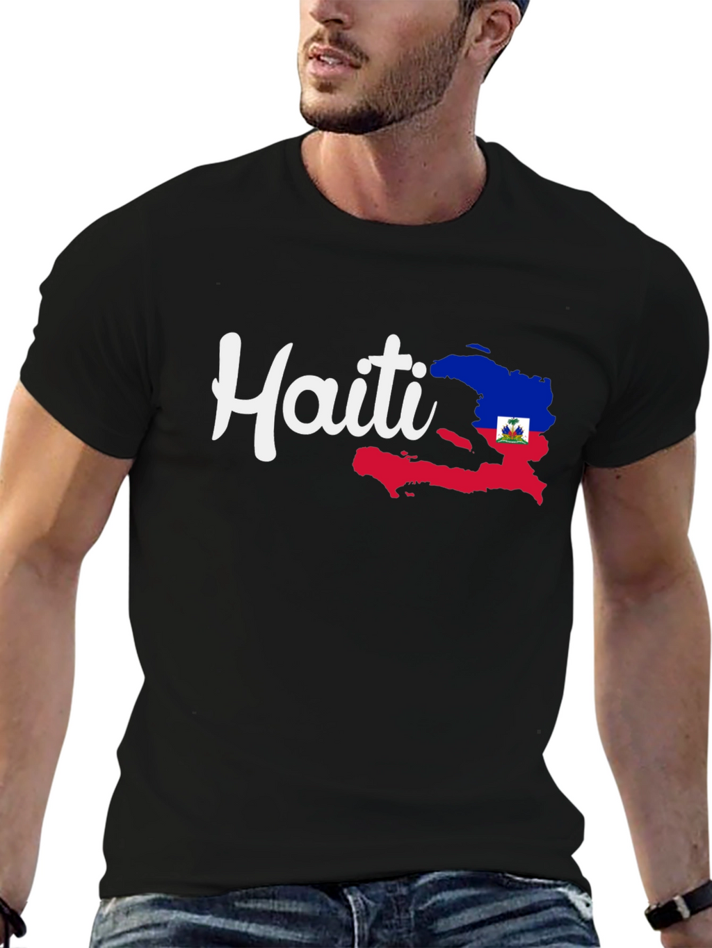 Camiseta Negra con Diseño de Haití