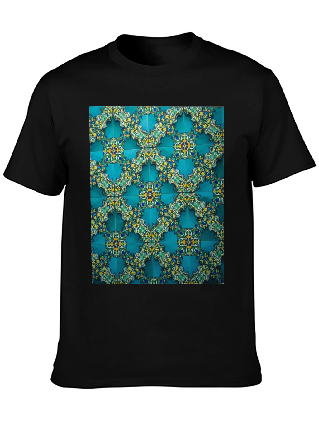 Camiseta Negra con Diseño de Azulejos Turcos