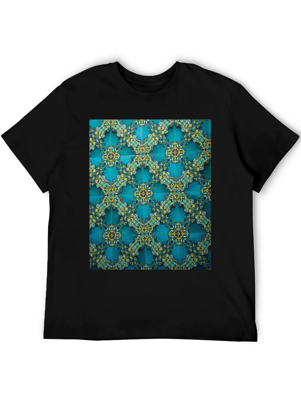 Camiseta Negra con Diseño de Azulejos Turcos