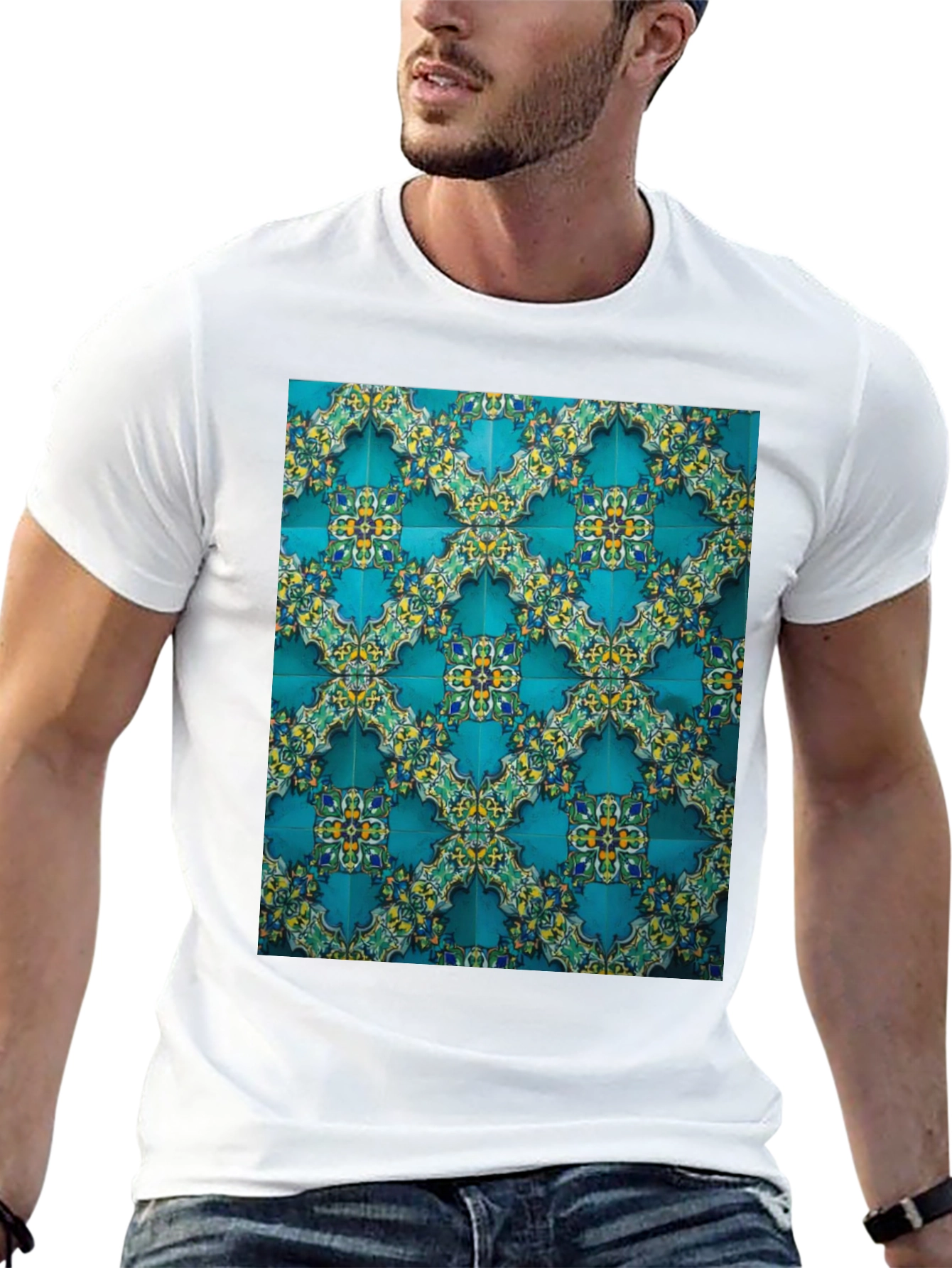 Camiseta Negra con Diseño de Azulejos Turcos