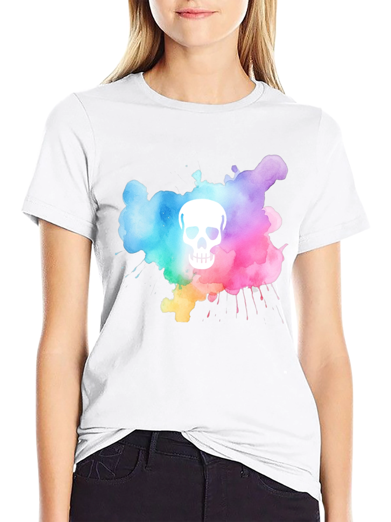 Camiseta Negra con Calavera Acuarela