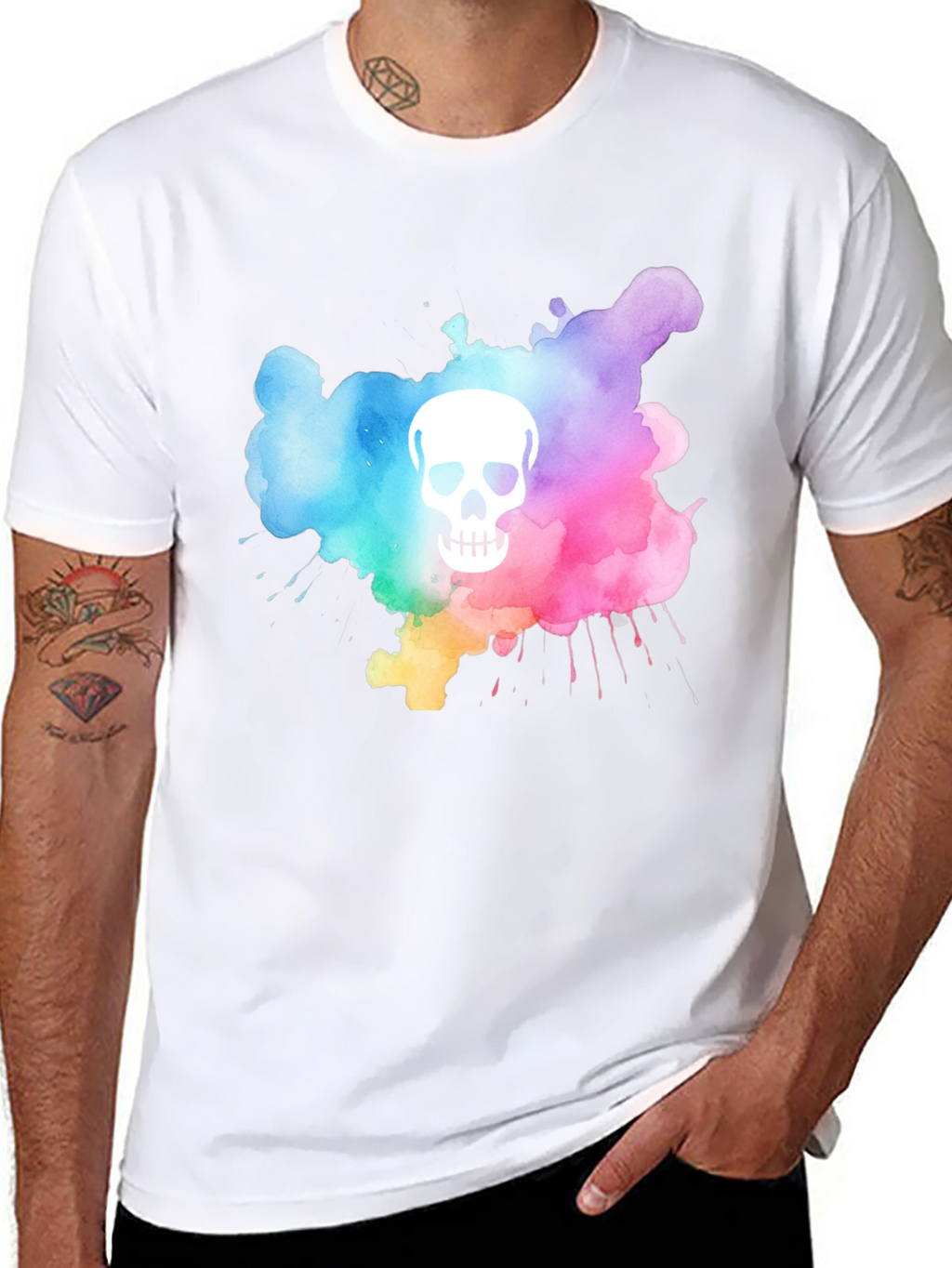 Camiseta Negra con Calavera Acuarela