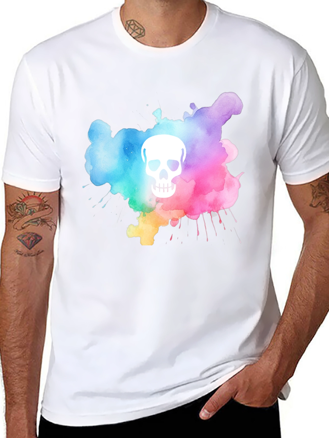 Camiseta Negra con Calavera Acuarela