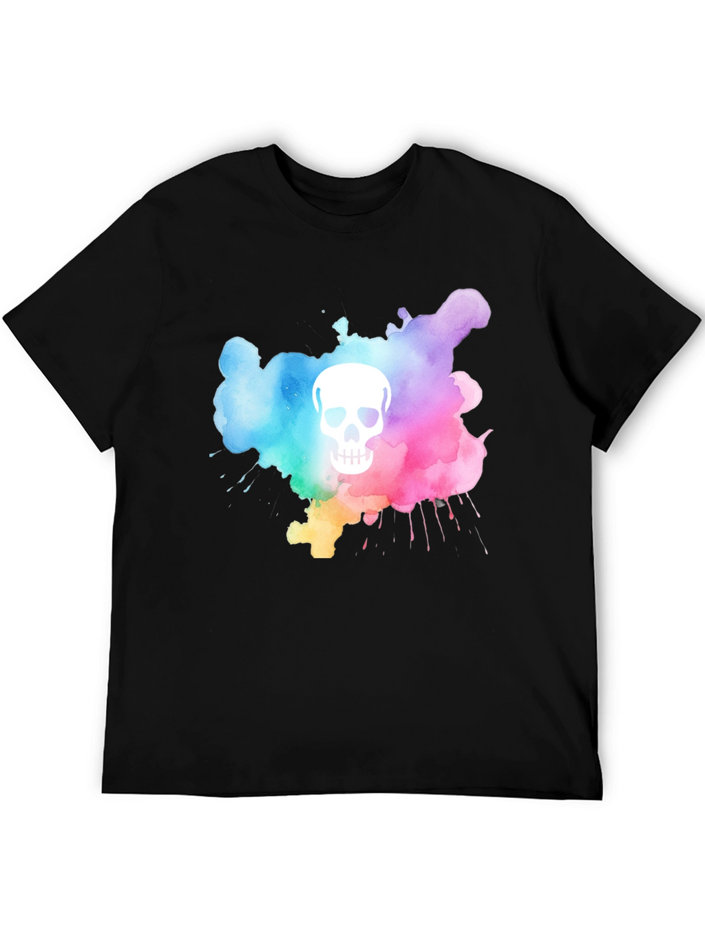 Camiseta Negra con Calavera Acuarela