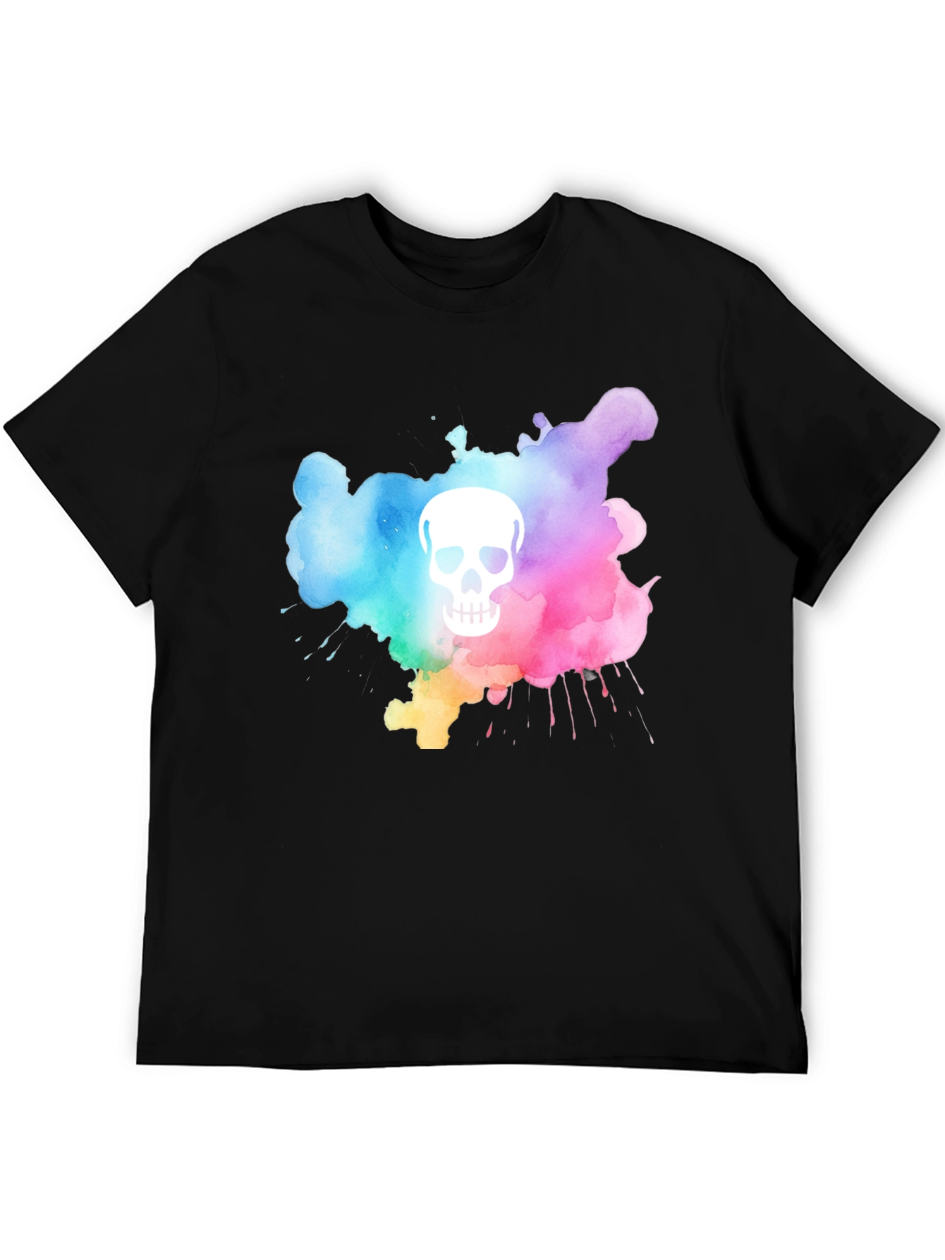 Camiseta Negra con Calavera Acuarela