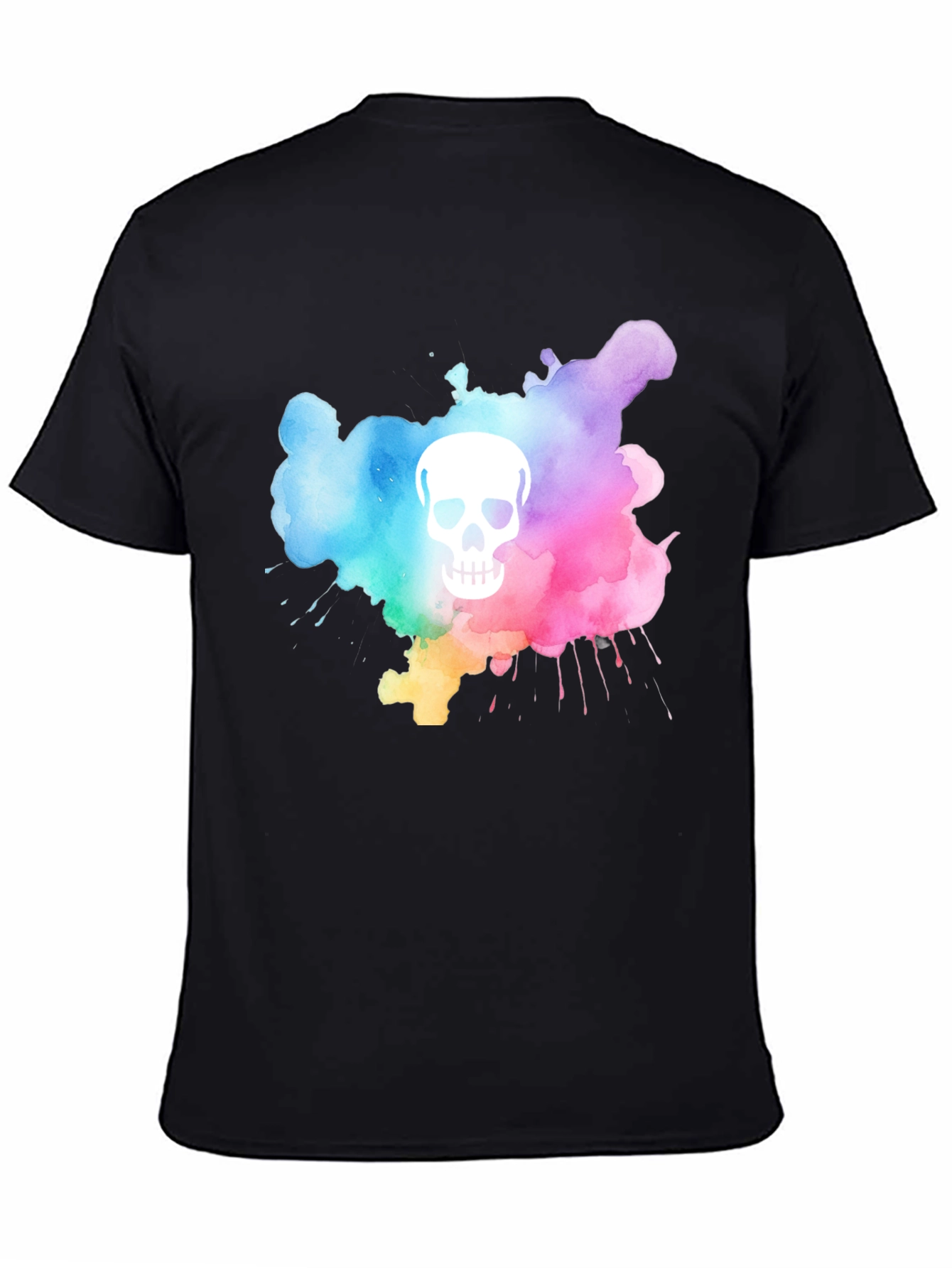 Camiseta Negra con Calavera Acuarela
