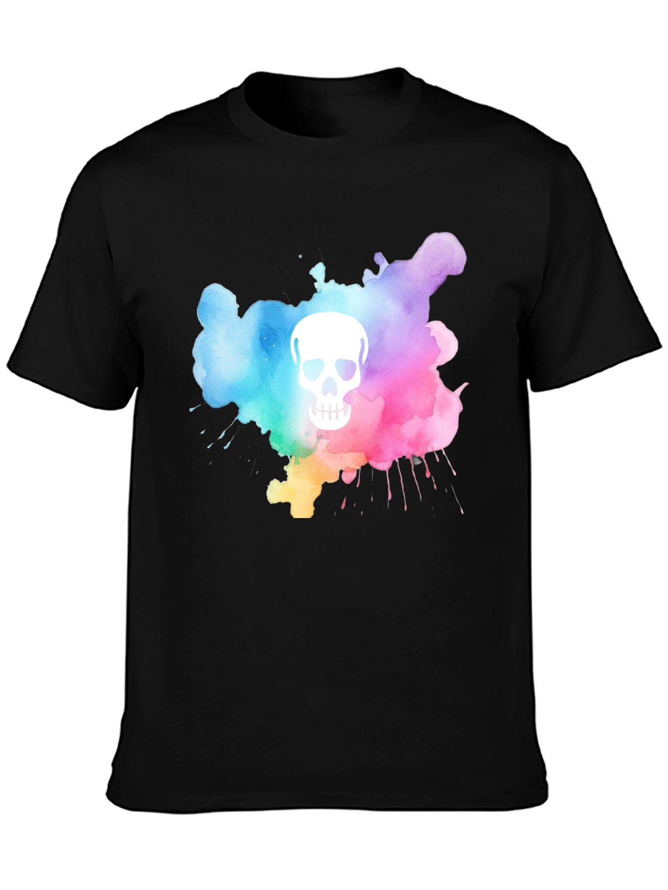 Camiseta Negra con Calavera Acuarela