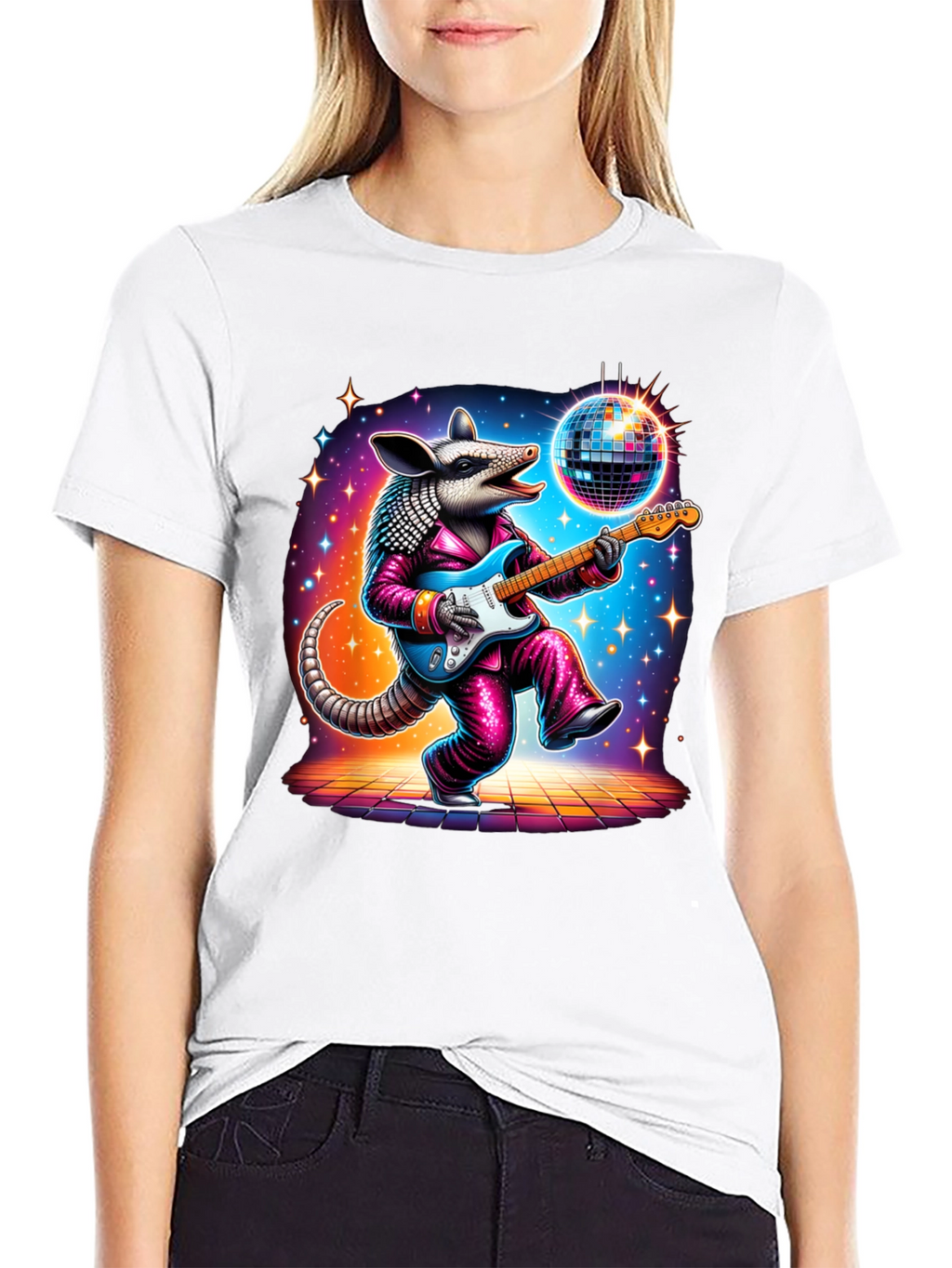 Camiseta Negra con Armadillo Disco Guitarrista