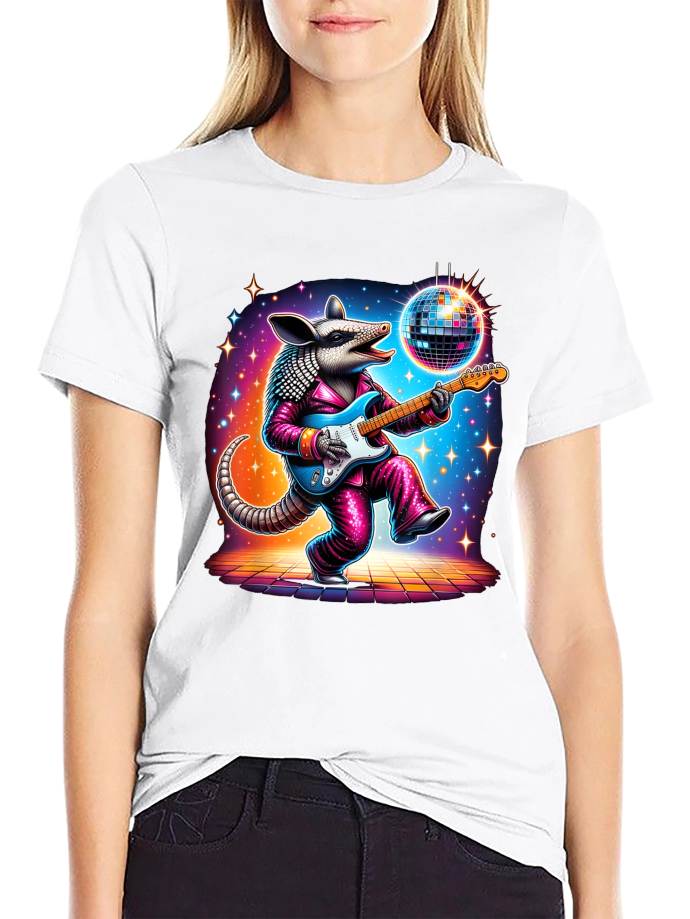 Camiseta Negra con Armadillo Disco Guitarrista