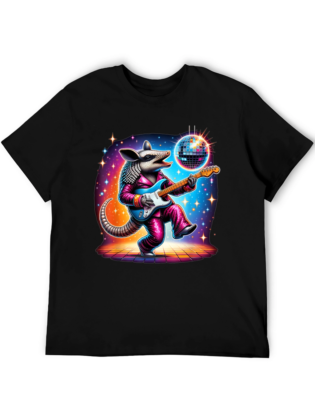 Camiseta Negra con Armadillo Disco Guitarrista