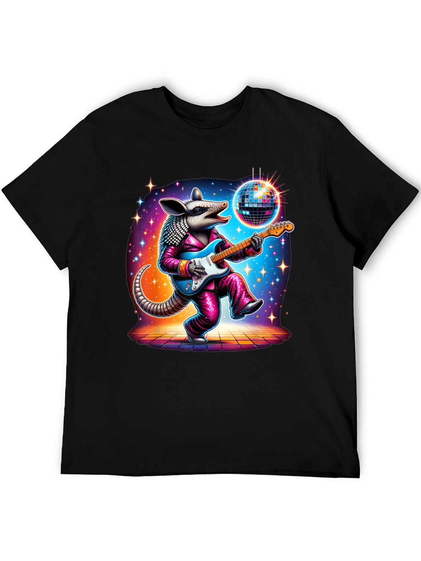 Camiseta Negra con Armadillo Disco Guitarrista