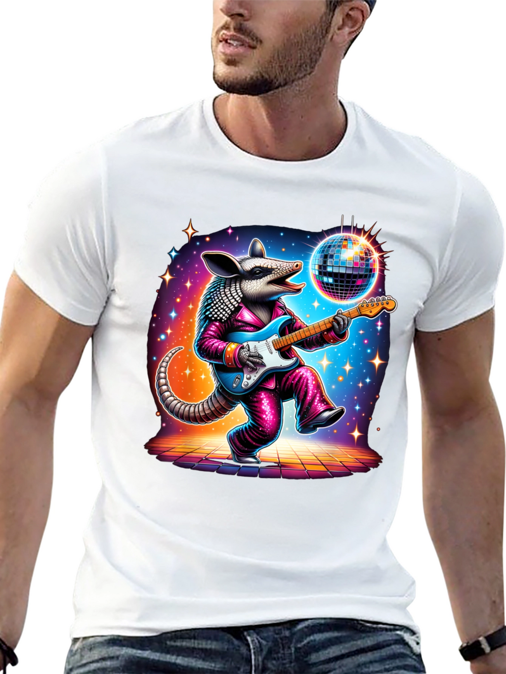 Camiseta Negra con Armadillo Disco Guitarrista