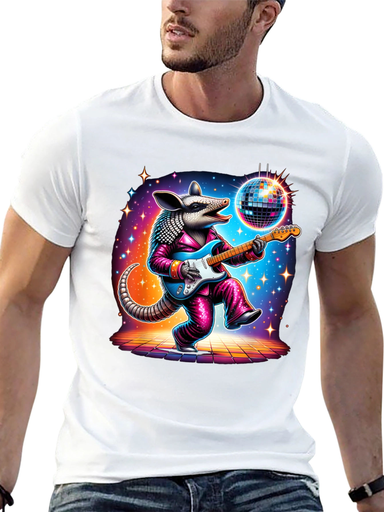 Camiseta Negra con Armadillo Disco Guitarrista