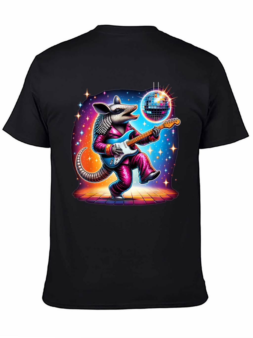 Camiseta Negra con Armadillo Disco Guitarrista