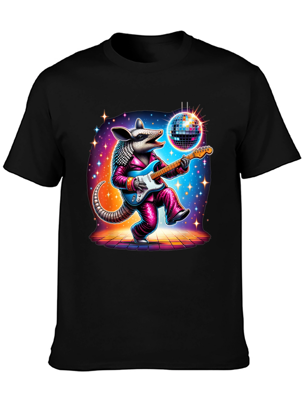 Camiseta Negra con Armadillo Disco Guitarrista