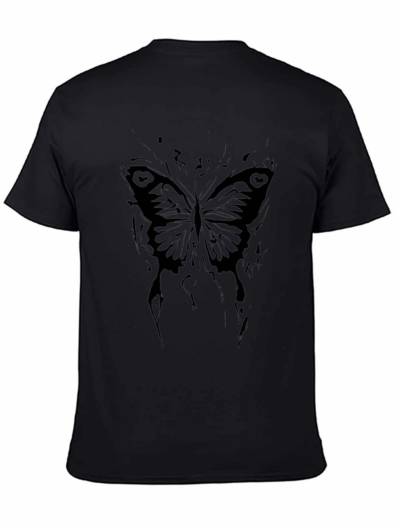 Camiseta Negra con Diseño de Mariposa Abstracta