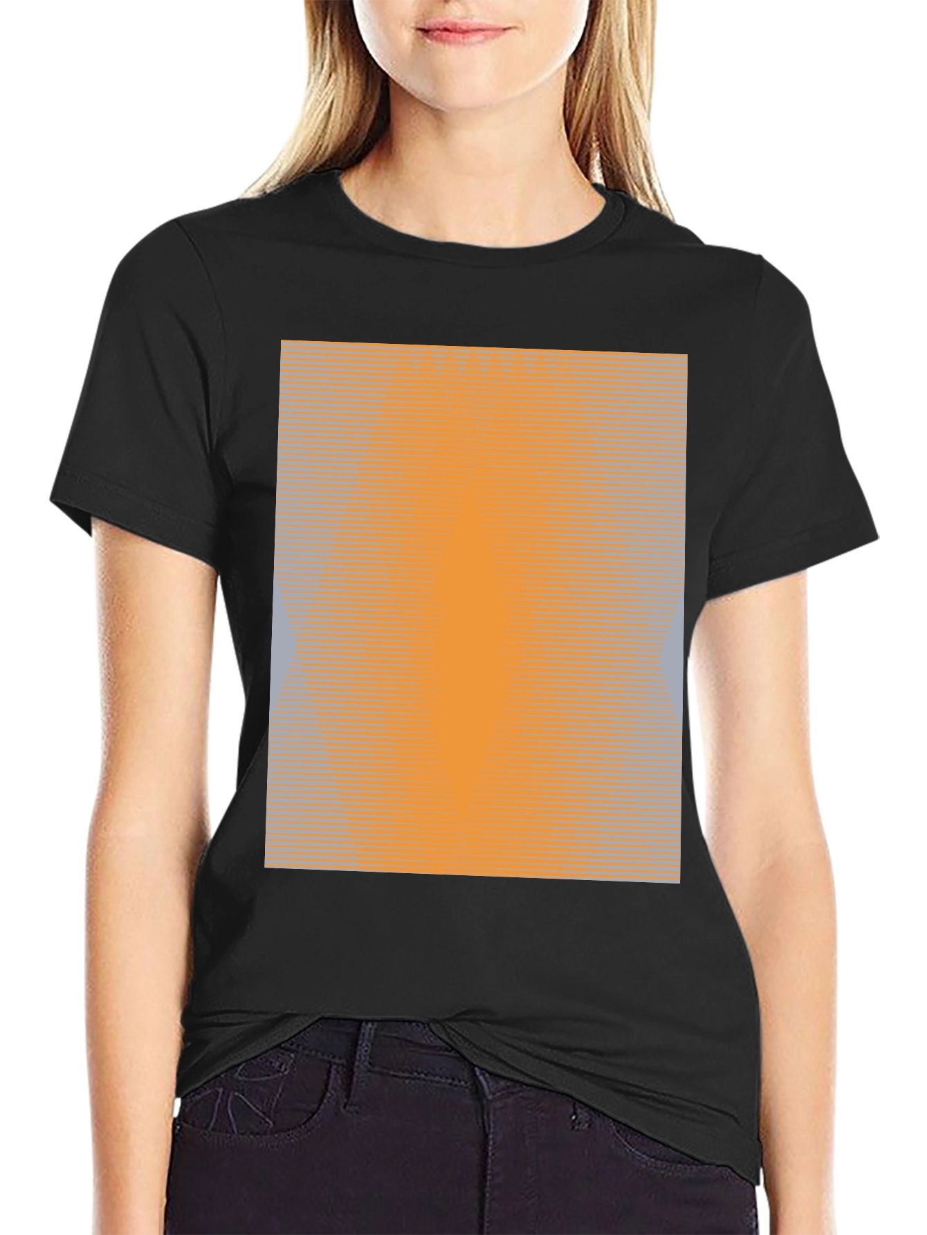 Camiseta Negra con Diseño Abstracto Naranja