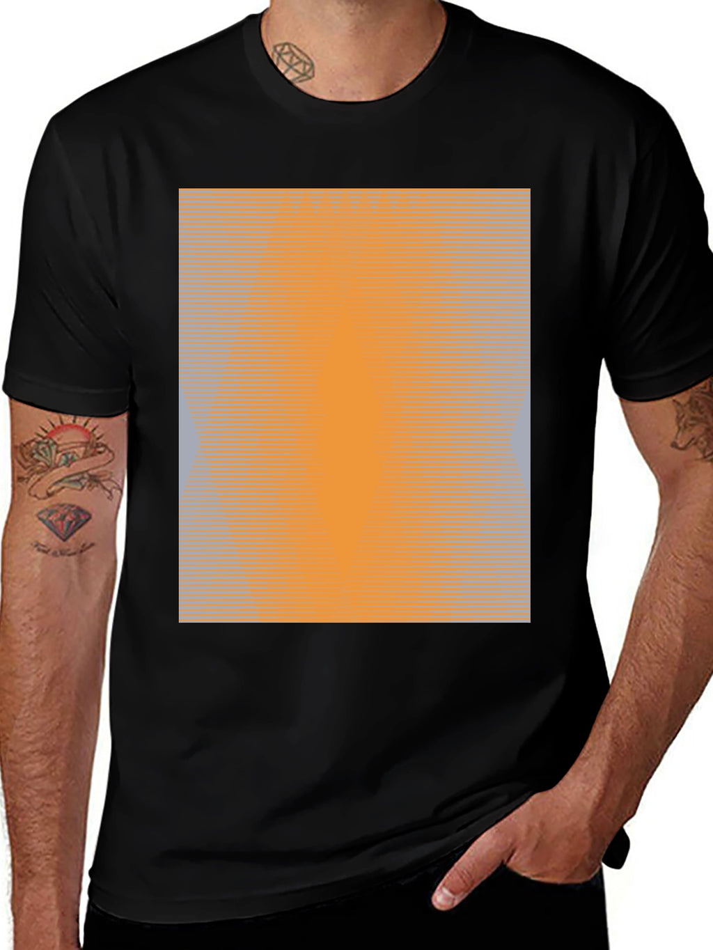 Camiseta Negra con Diseño Abstracto Naranja
