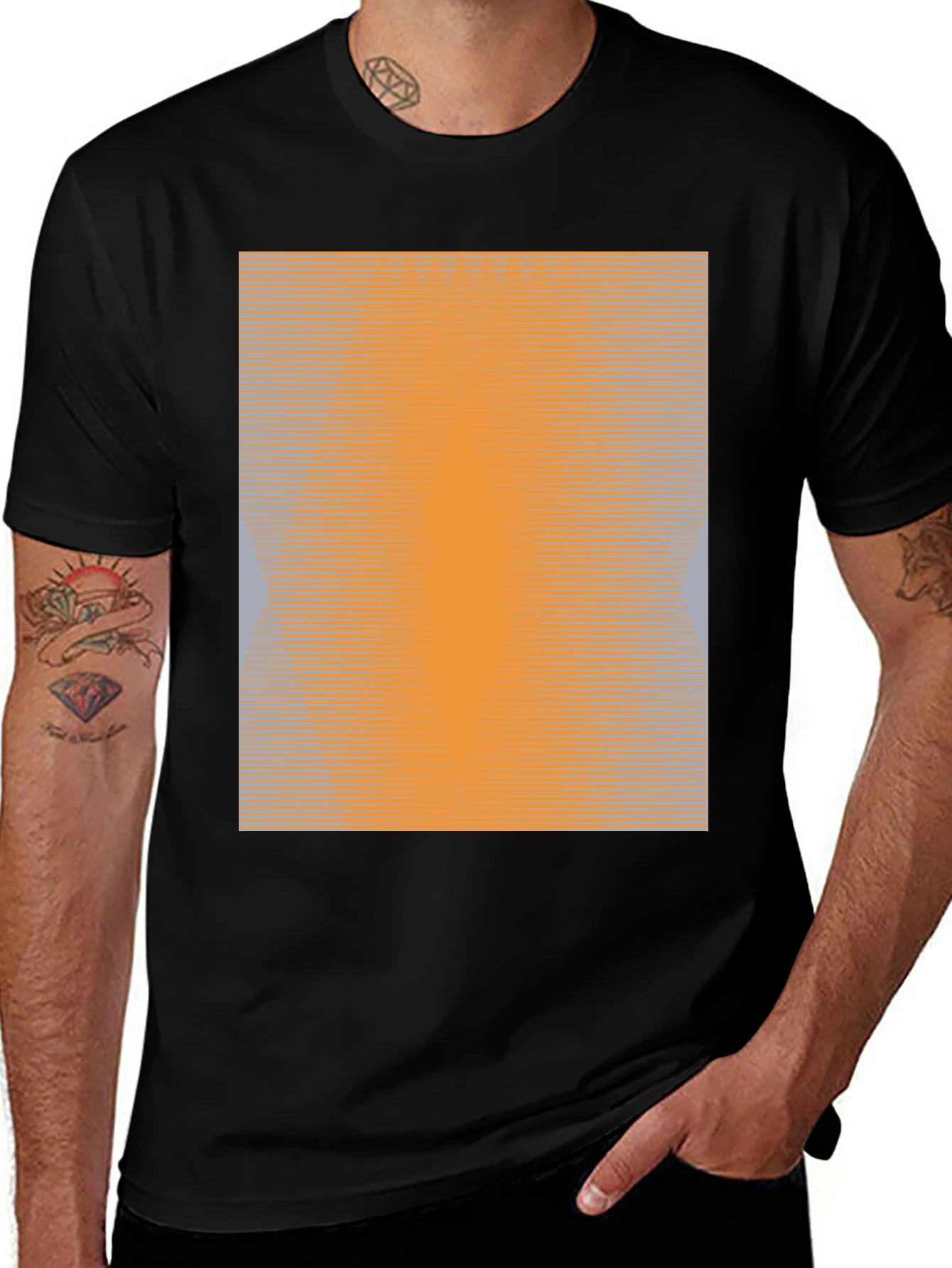 Camiseta Negra con Diseño Abstracto Naranja