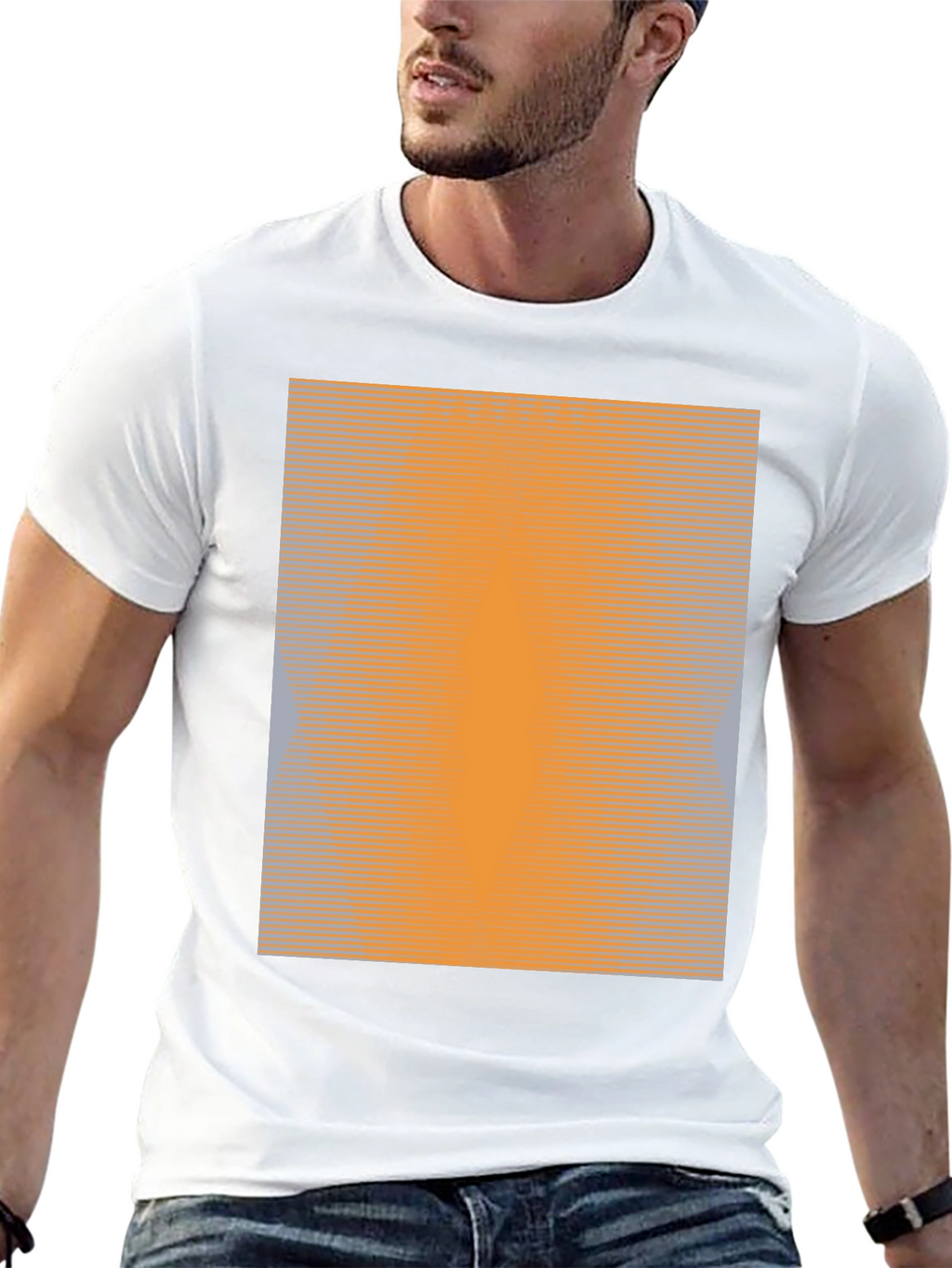 Camiseta Negra con Diseño Abstracto Naranja