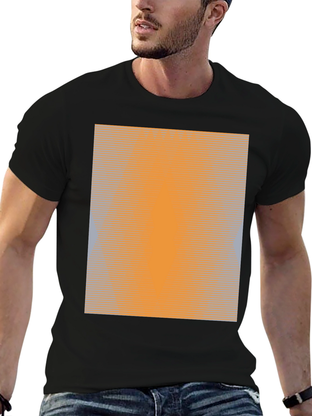 Camiseta Negra con Diseño Abstracto Naranja