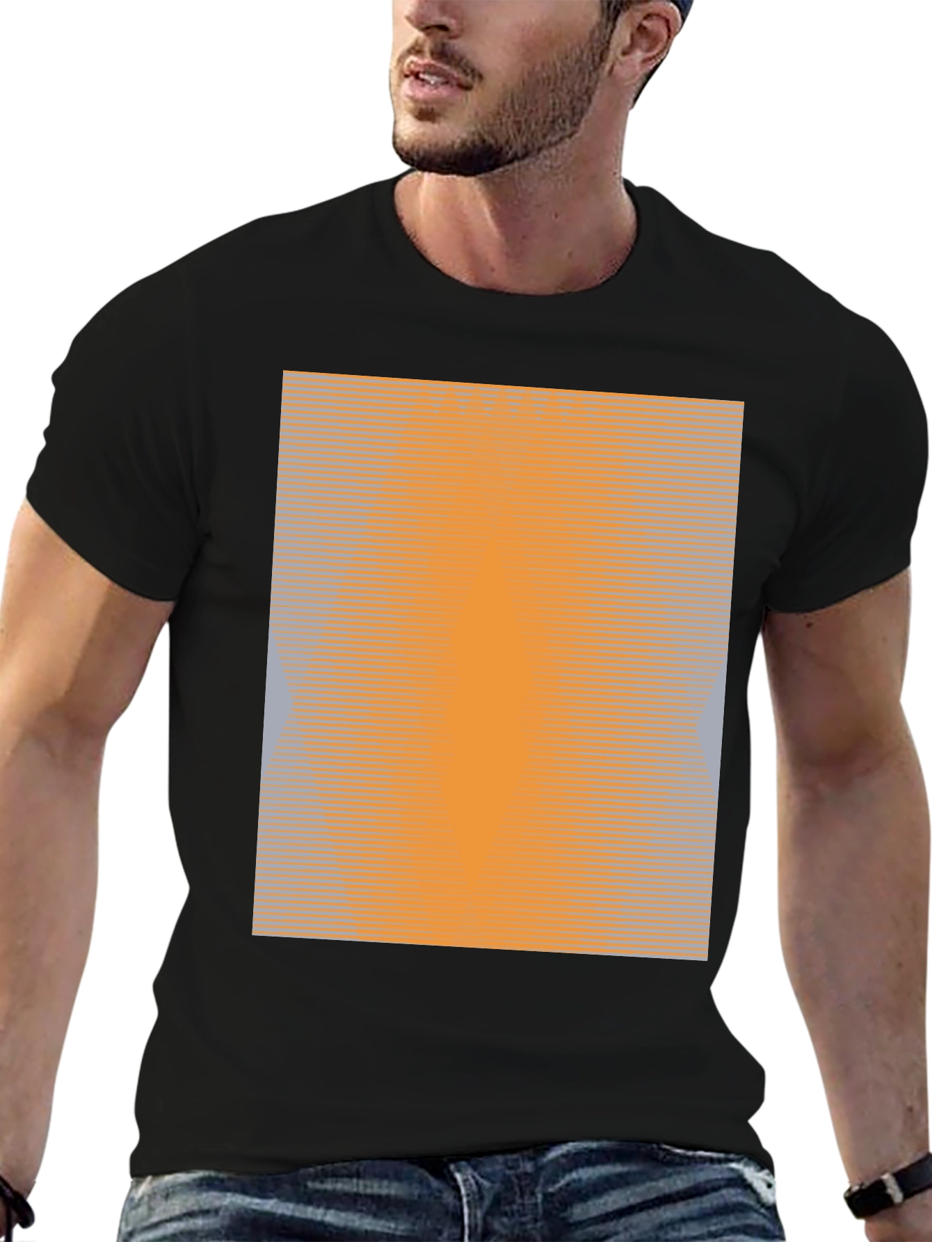 Camiseta Negra con Diseño Abstracto Naranja