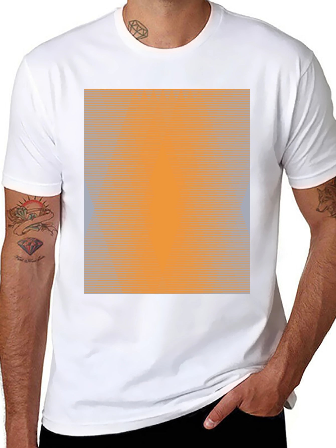 Camiseta Negra con Diseño Abstracto Naranja
